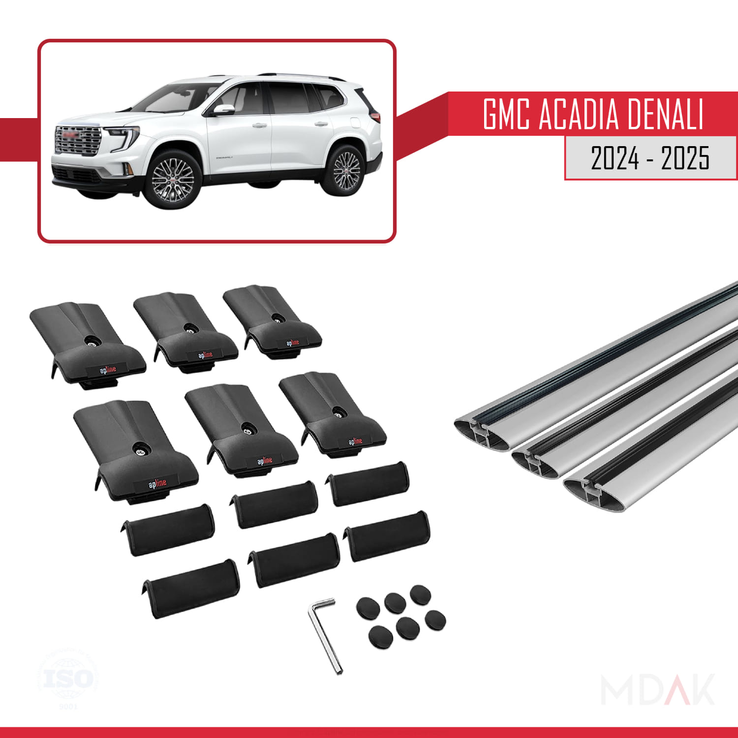 GMC Acadia Denali 2024-2025 Arası ile Uyumlu FLY Model Ara Atkı Tavan Barı Gri 3 Adet - Görsel 5