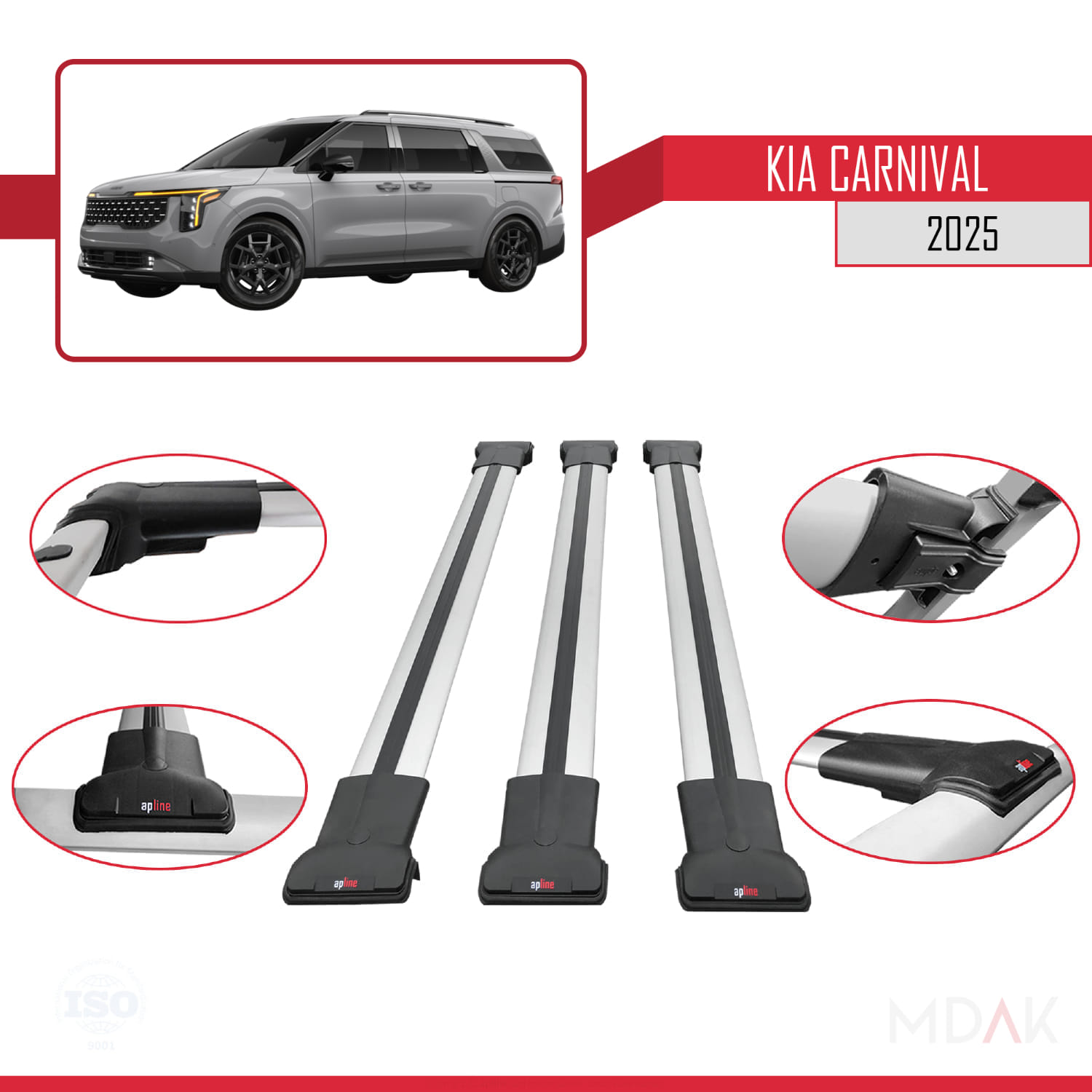 Kia Carnival 2025 ve Sonrası ile Uyumlu FLY Model Ara Atkı Tavan Barı Gri 3 Adet - Görsel 4