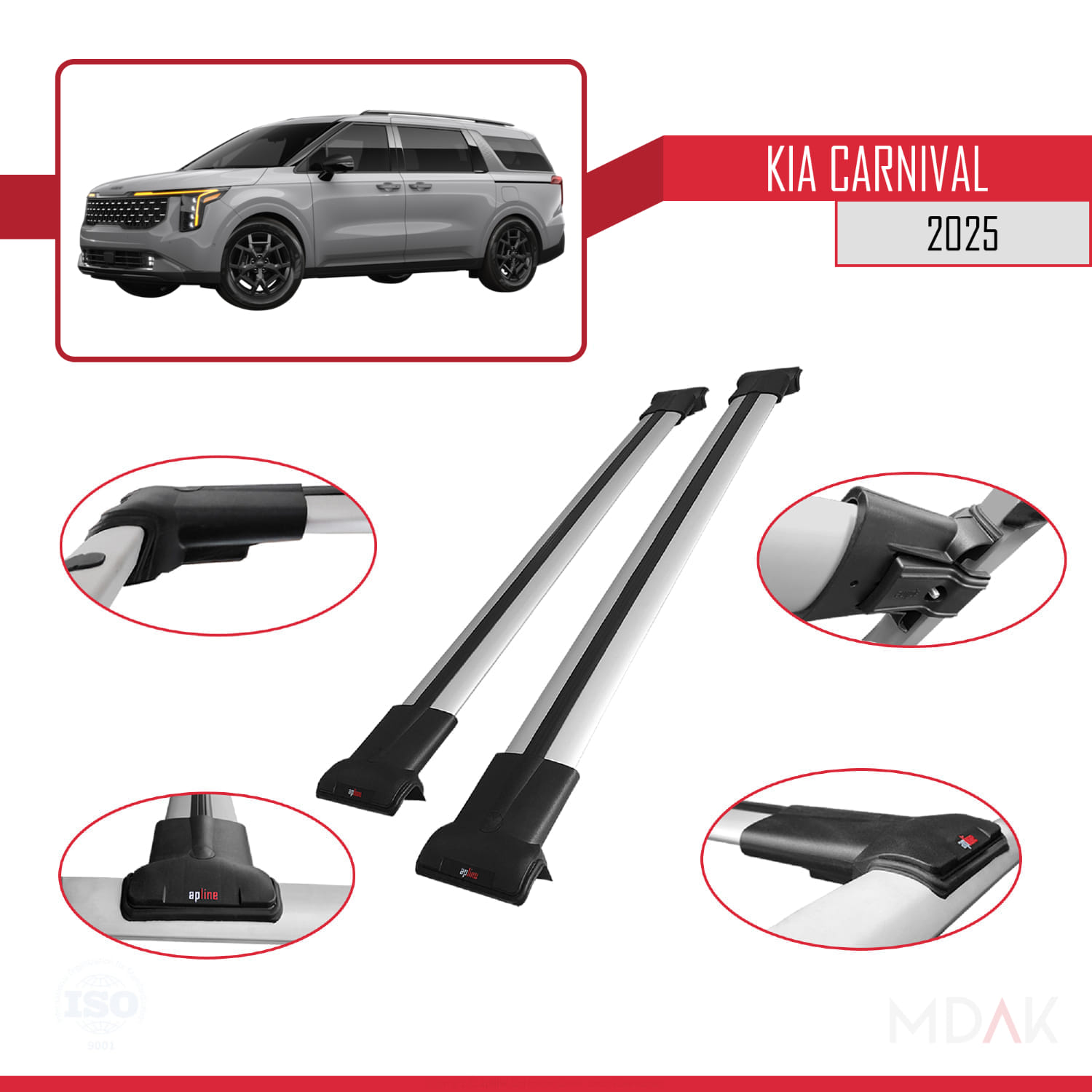 Kia Carnival 2025 ve Sonrası ile Uyumlu FLY Model Ara Atkı Tavan Barı Gri 2 Adet - Görsel 3