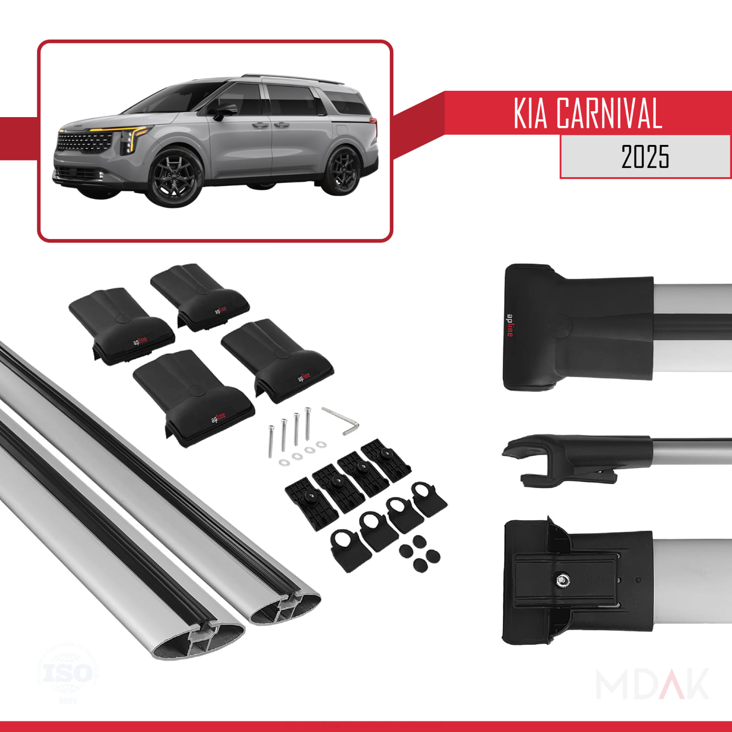 Kia Carnival 2025 ve Sonrası ile Uyumlu FLY Model Ara Atkı Tavan Barı Gri 2 Adet - Görsel 5