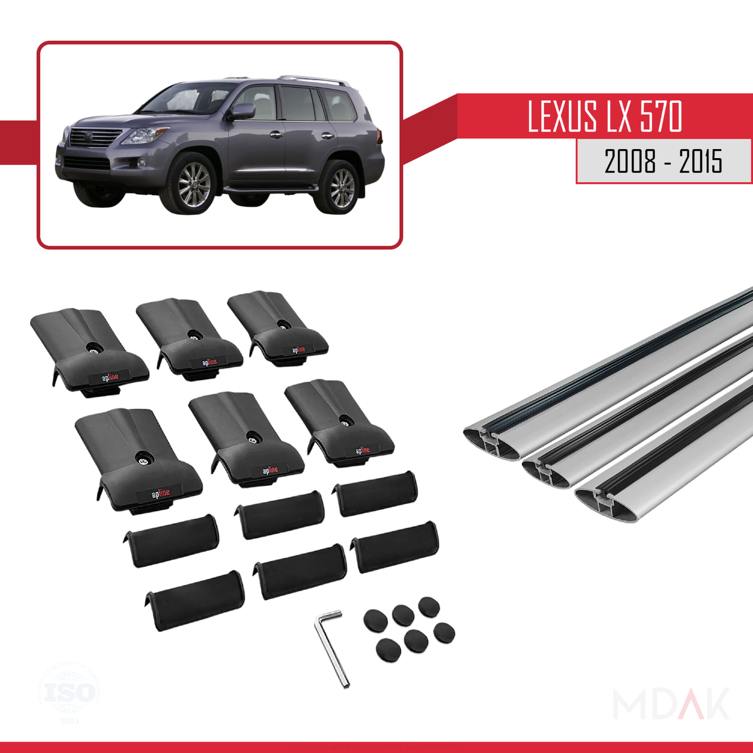 Lexus LX 570 2008-2015 Arası ile Uyumlu FLY Model Ara Atkı Tavan Barı Gri 3 Adet - Görsel 5