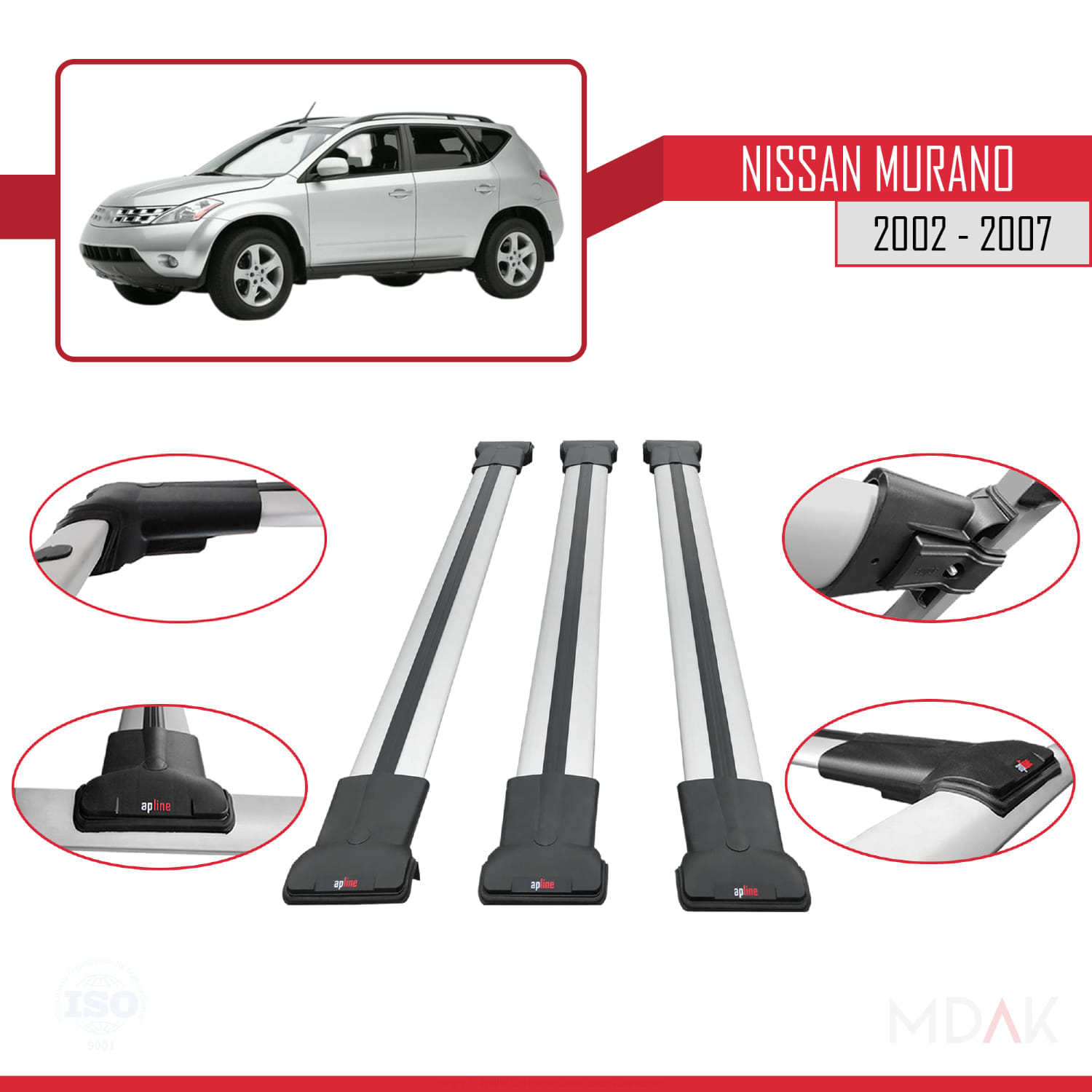 Nissan Murano 2002-2007 Arası ile Uyumlu FLY Model Ara Atkı Tavan Barı Gri 3 Adet - Görsel 4