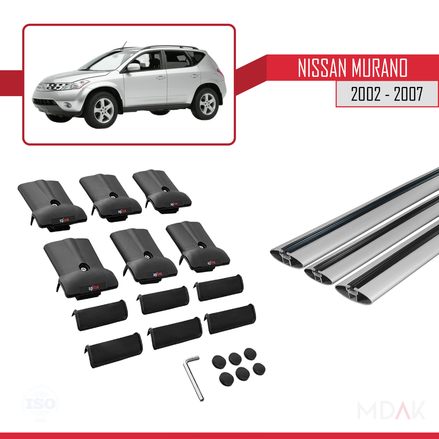 Nissan Murano 2002-2007 Arası ile Uyumlu FLY Model Ara Atkı Tavan Barı Gri 3 Adet - Görsel 5