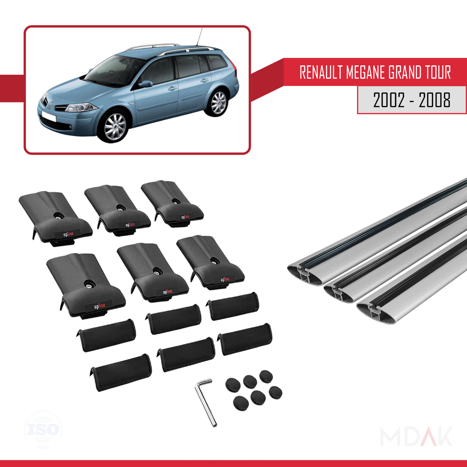 Renault Megane Grand Tour 2002-2008 Arası ile Uyumlu FLY Model Ara Atkı Tavan Barı Gri 3 Adet - Görsel 5