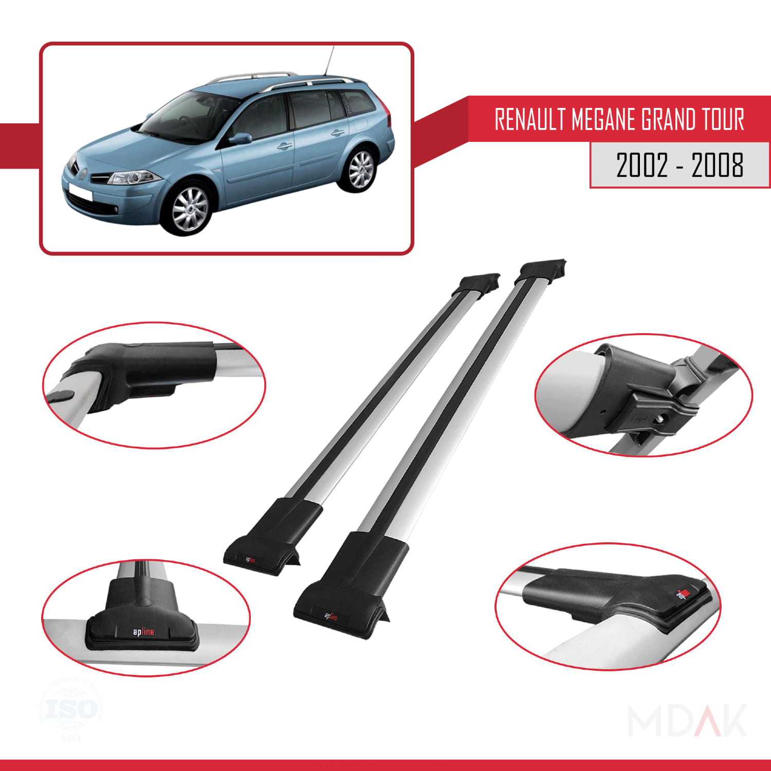 Renault Megane Grand Tour 2002-2008 Arası ile Uyumlu FLY Model Ara Atkı Tavan Barı Gri 2 Adet - Görsel 3