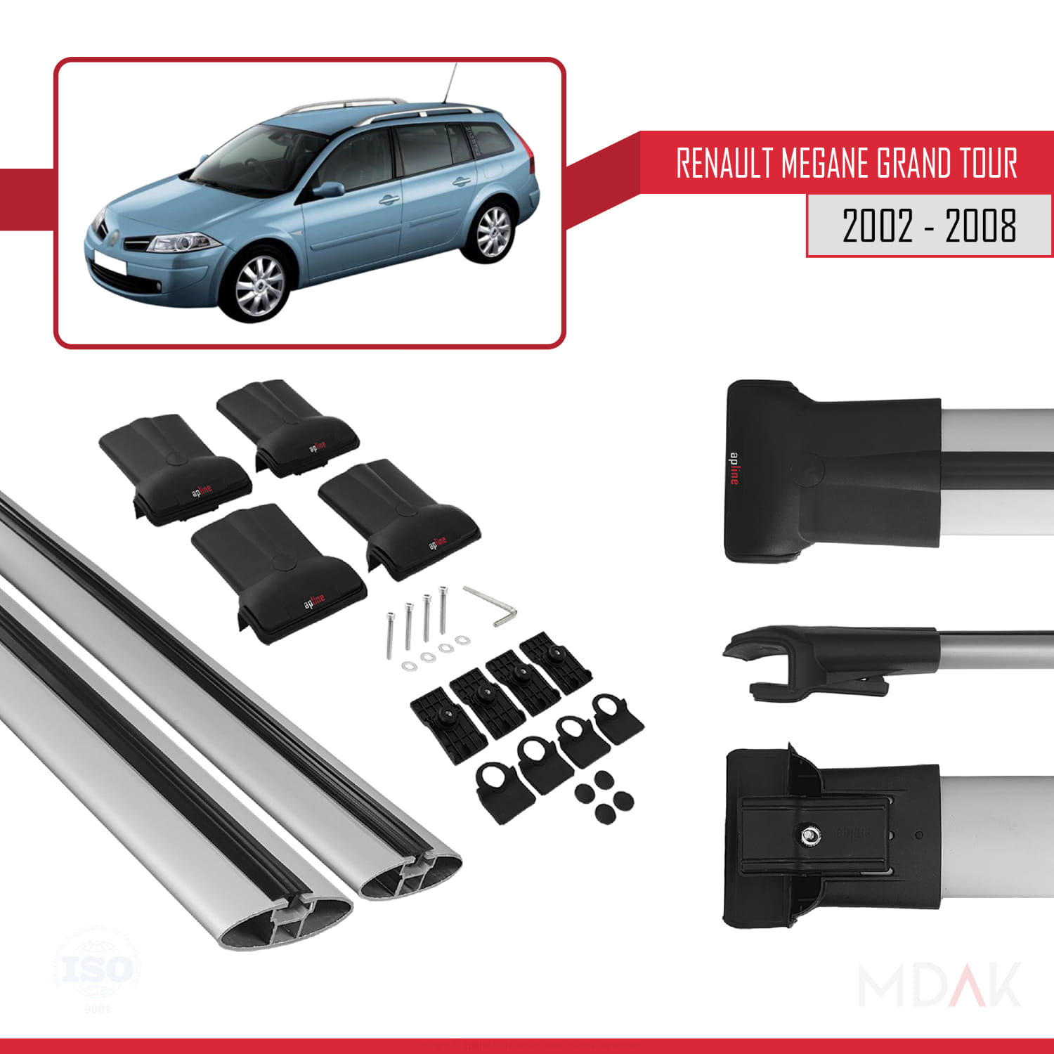Renault Megane Grand Tour 2002-2008 Arası ile Uyumlu FLY Model Ara Atkı Tavan Barı Gri 2 Adet - Görsel 5