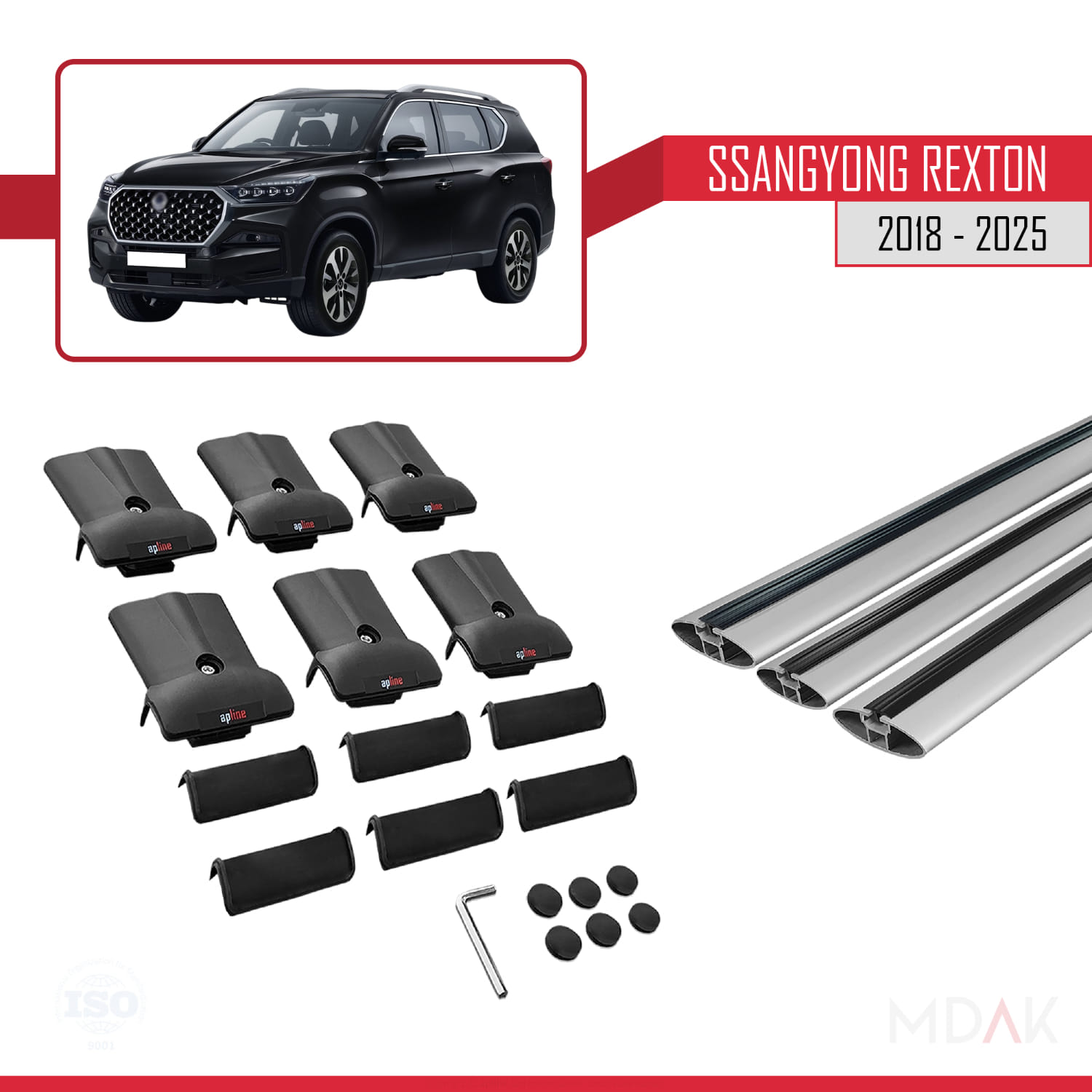 SsangYong Rexton 2018-2025 Arası ile Uyumlu FLY Model Ara Atkı Tavan Barı Gri 3 Adet - Görsel 5