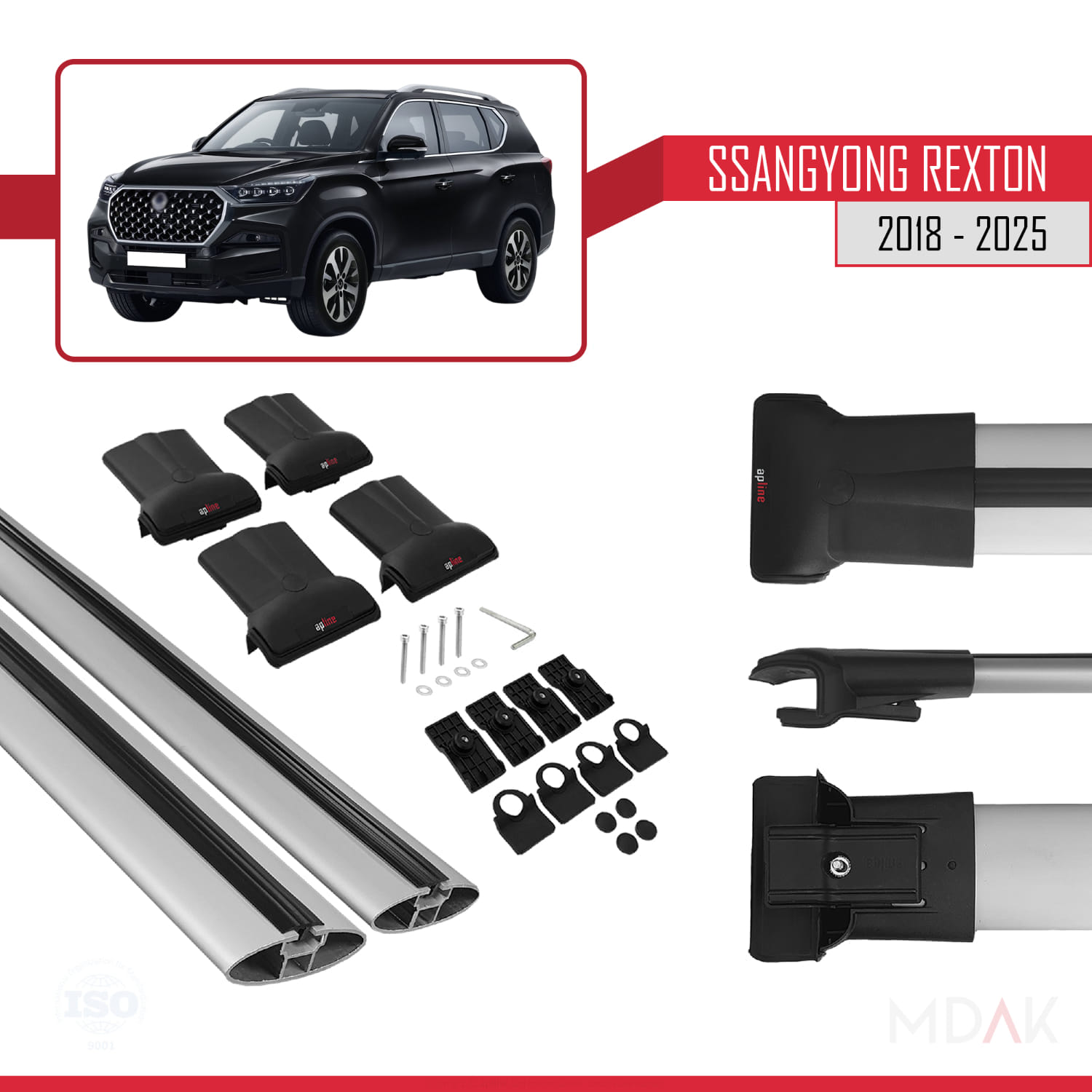 SsangYong Rexton 2018-2025 Arası ile Uyumlu FLY Model Ara Atkı Tavan Barı Gri 2 Adet - Görsel 5