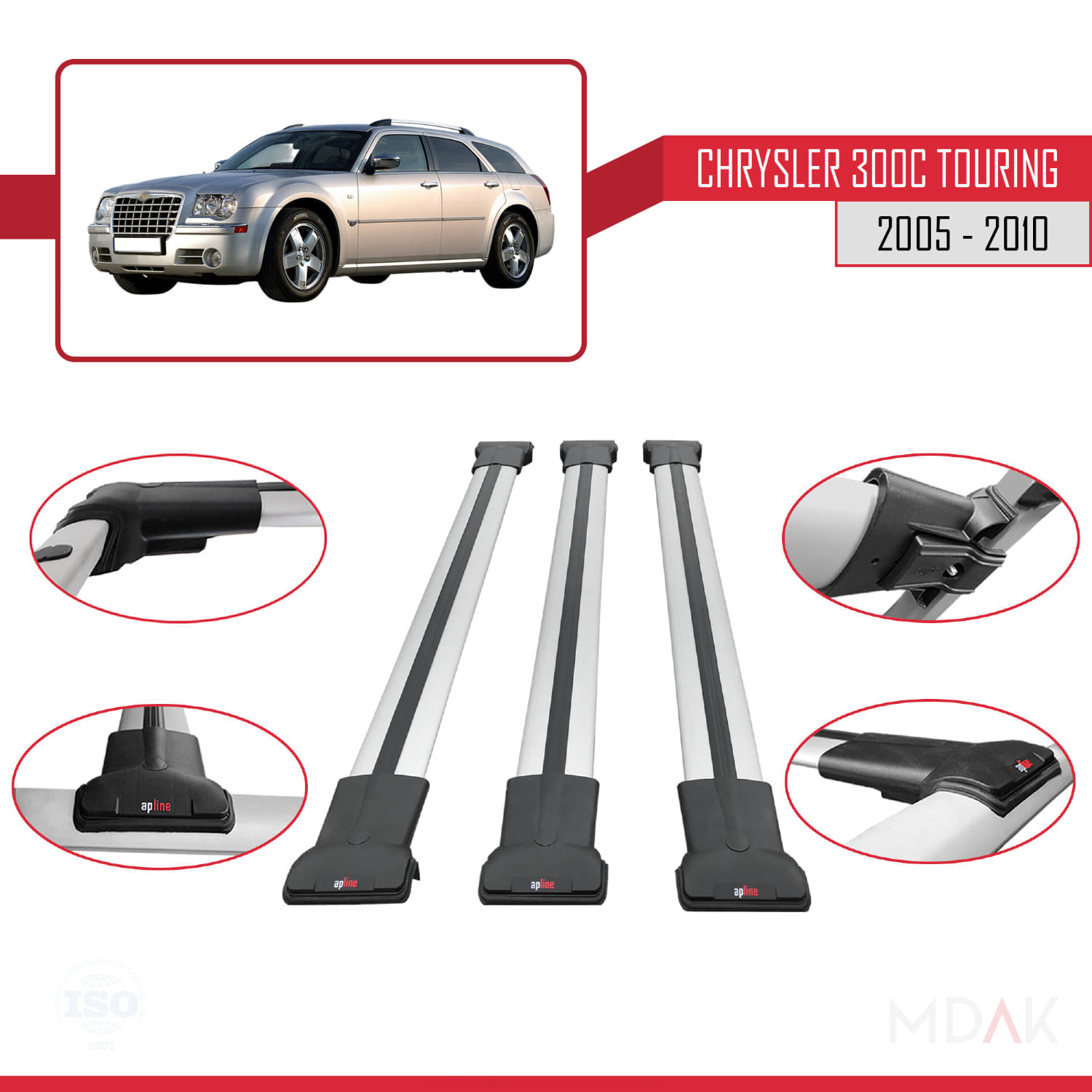 Chrysler 300C Touring 2005-2010 Arası ile Uyumlu FLY Model Ara Atkı Tavan Barı Gri 3 Adet - Görsel 4