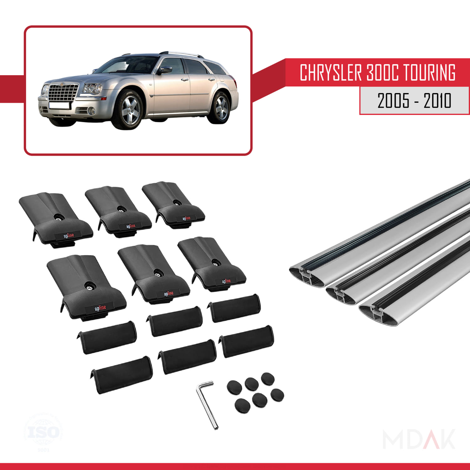 Chrysler 300C Touring 2005-2010 Arası ile Uyumlu FLY Model Ara Atkı Tavan Barı Gri 3 Adet - Görsel 5