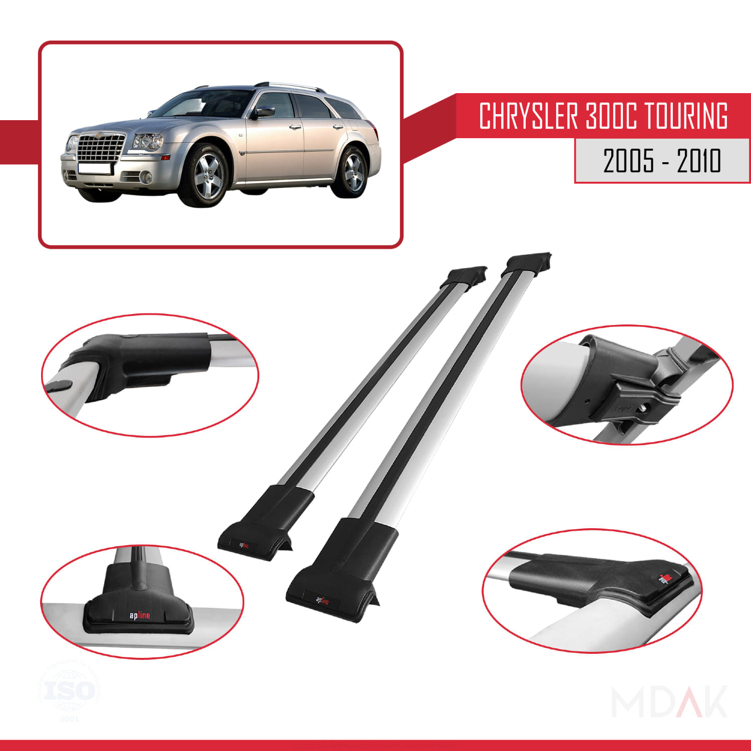 Chrysler 300C Touring 2005-2010 Arası ile Uyumlu FLY Model Ara Atkı Tavan Barı Gri 2 Adet - Görsel 3