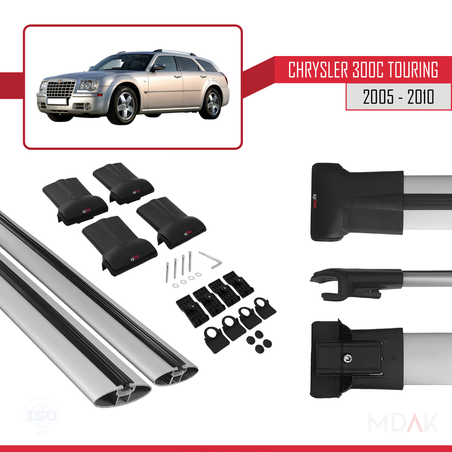 Chrysler 300C Touring 2005-2010 Arası ile Uyumlu FLY Model Ara Atkı Tavan Barı Gri 2 Adet - Görsel 5
