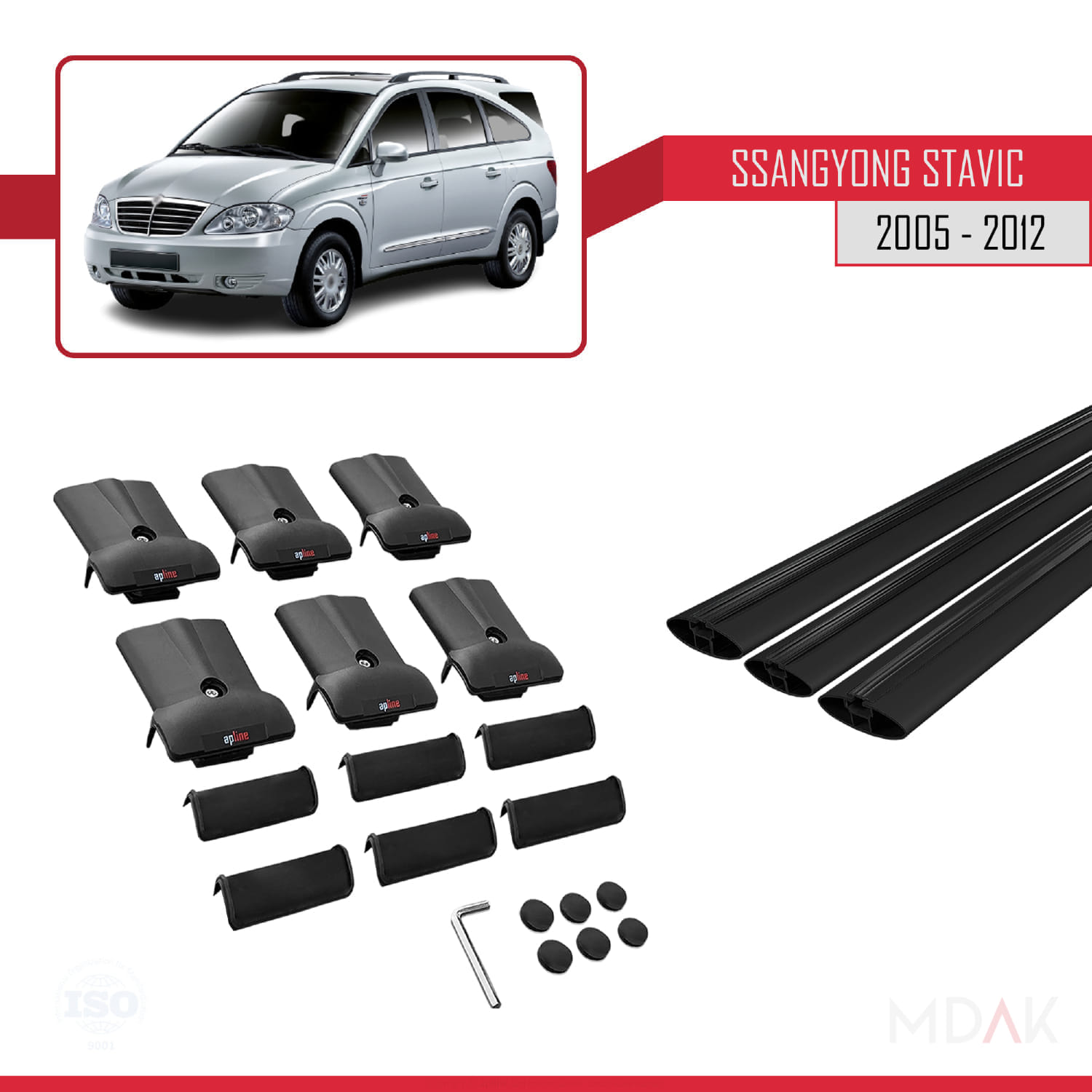 Ssangyong Stavic 2005-2012 Arası ile Uyumlu FLY Model Ara Atkı Tavan Barı Siyah 3 Adet - Görsel 5