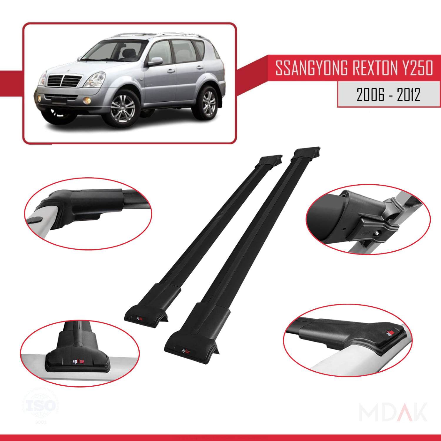 Ssangyong Rexton (Y250) 2006-2012 Arası ile Uyumlu FLY Model Ara Atkı Tavan Barı Siyah 2 Adet - Görsel 4
