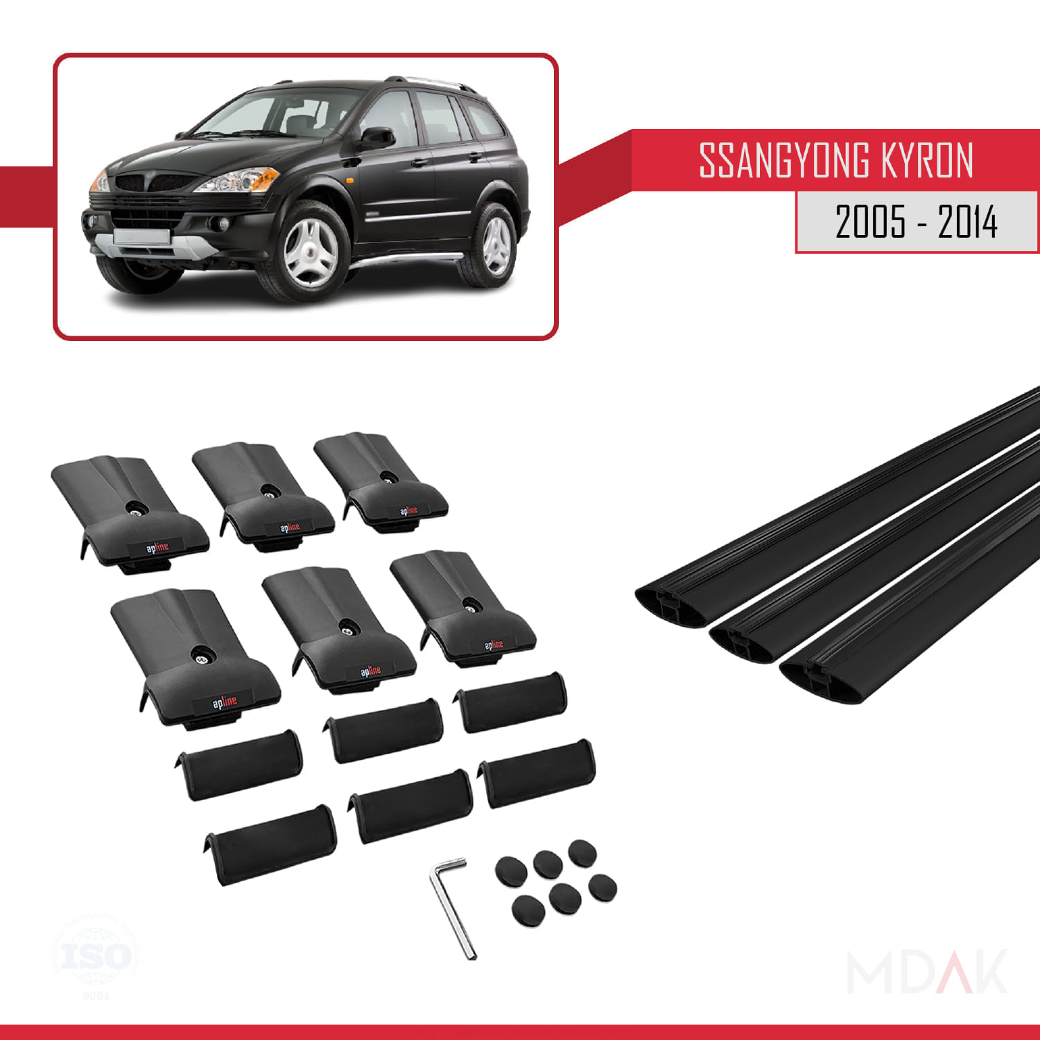 Ssangyong Kyron 2005-2014 Arası ile Uyumlu FLY Model Ara Atkı Tavan Barı Siyah 3 Adet - Görsel 5