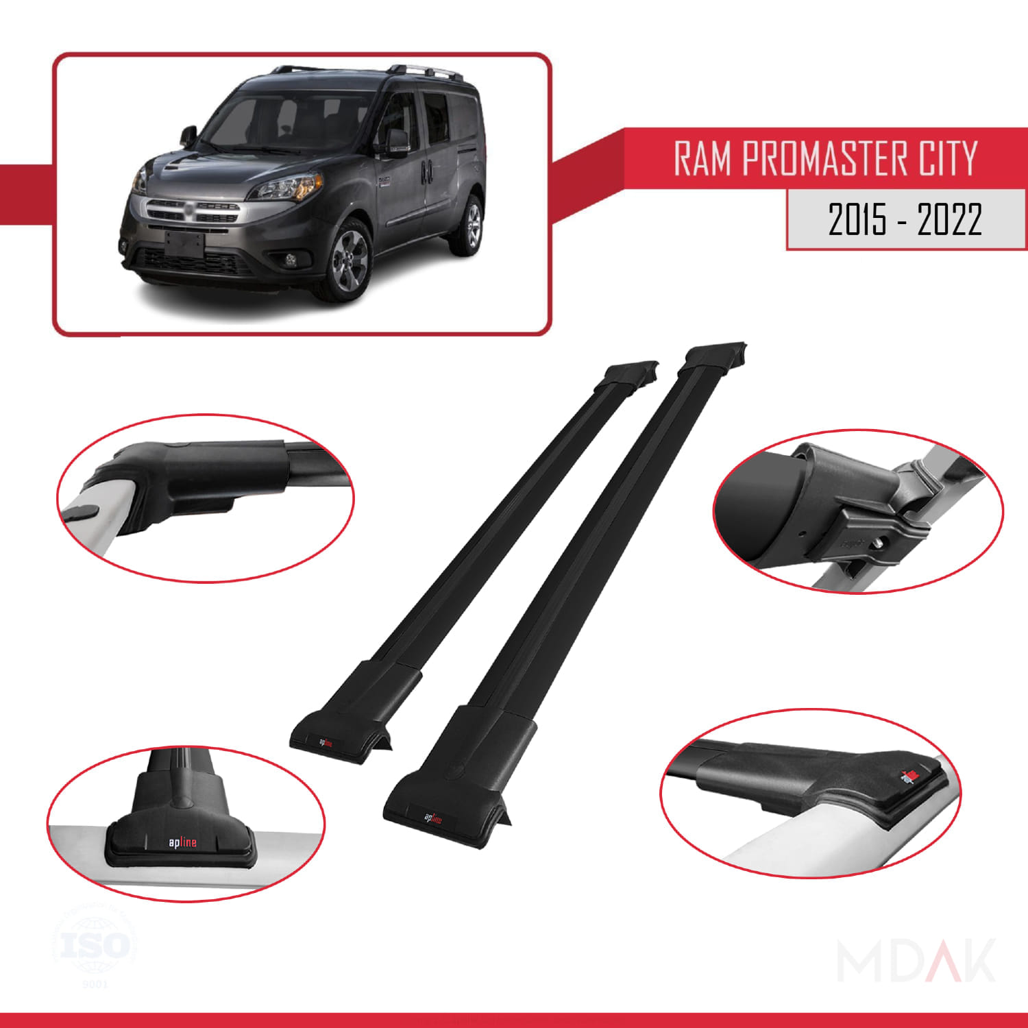 Ram Promaster City (636) 2015-2022 Arası ile Uyumlu FLY Model Ara Atkı Tavan Barı Siyah 2 Adet - Görsel 4