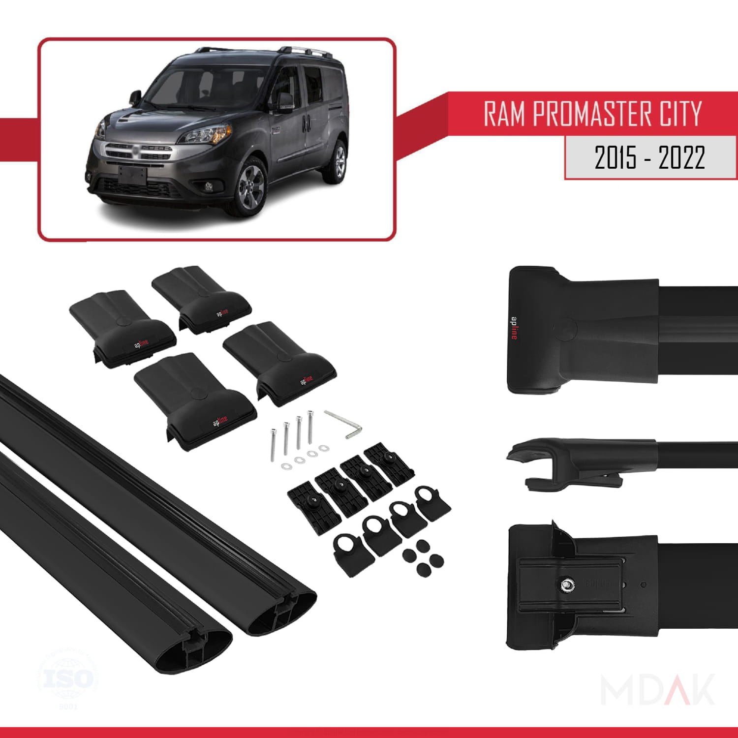 Ram Promaster City (636) 2015-2022 Arası ile Uyumlu FLY Model Ara Atkı Tavan Barı Siyah 2 Adet - Görsel 5