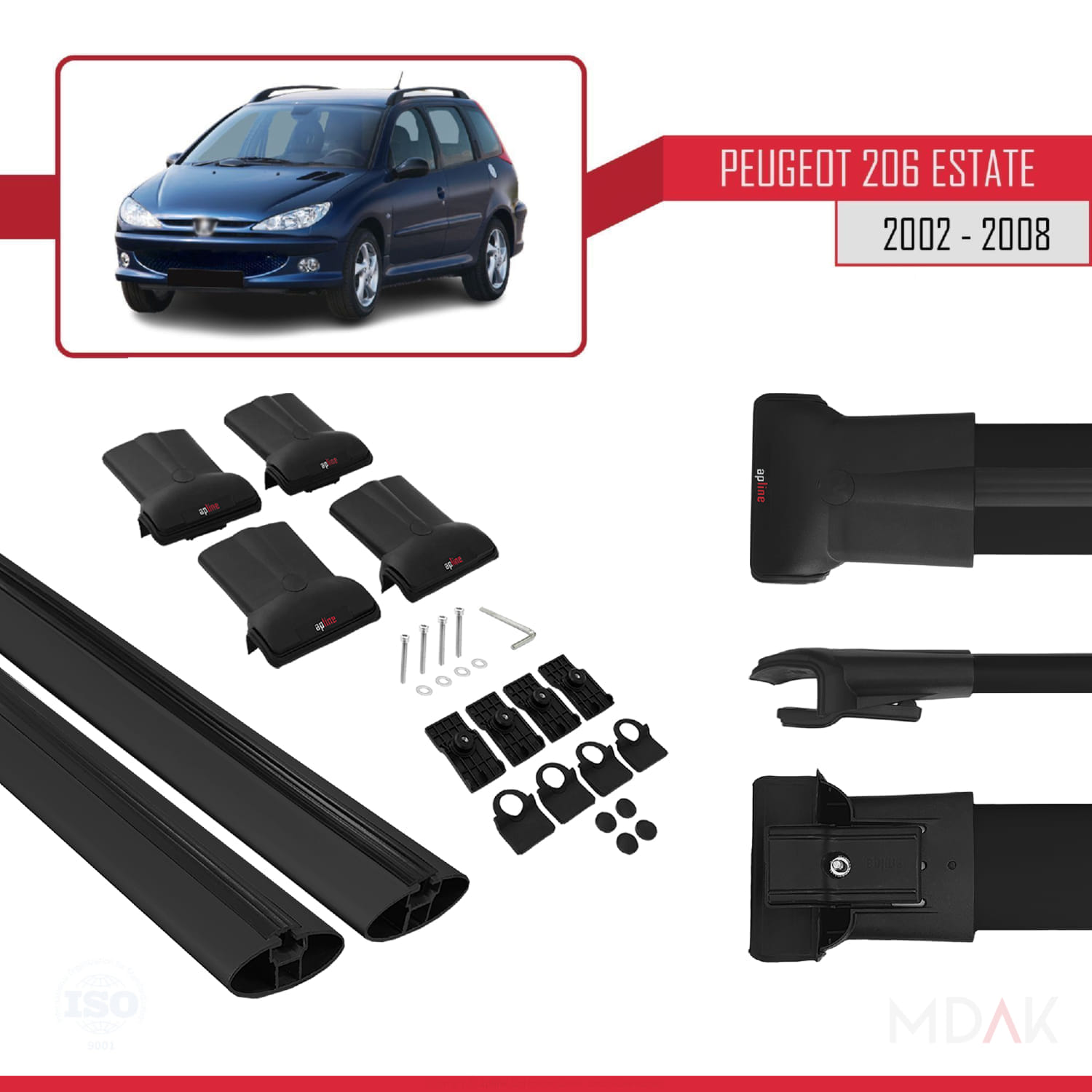 Peugeot 206 SW 2002-2008 Arası ile Uyumlu FLY Model Ara Atkı Tavan Barı Siyah 2 Adet - Görsel 5