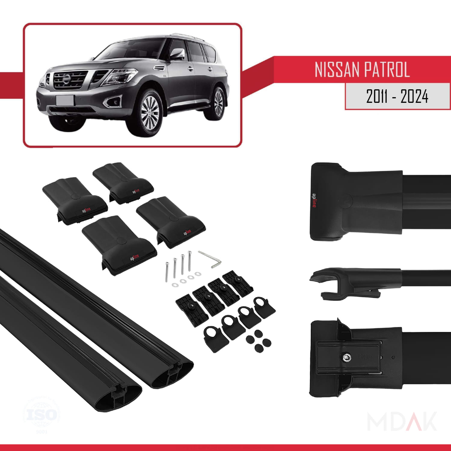 Nissan Patrol 6 (Y62) 2011-2024 Arası ile Uyumlu FLY Model Ara Atkı Tavan Barı Siyah 2 Adet - Görsel 5