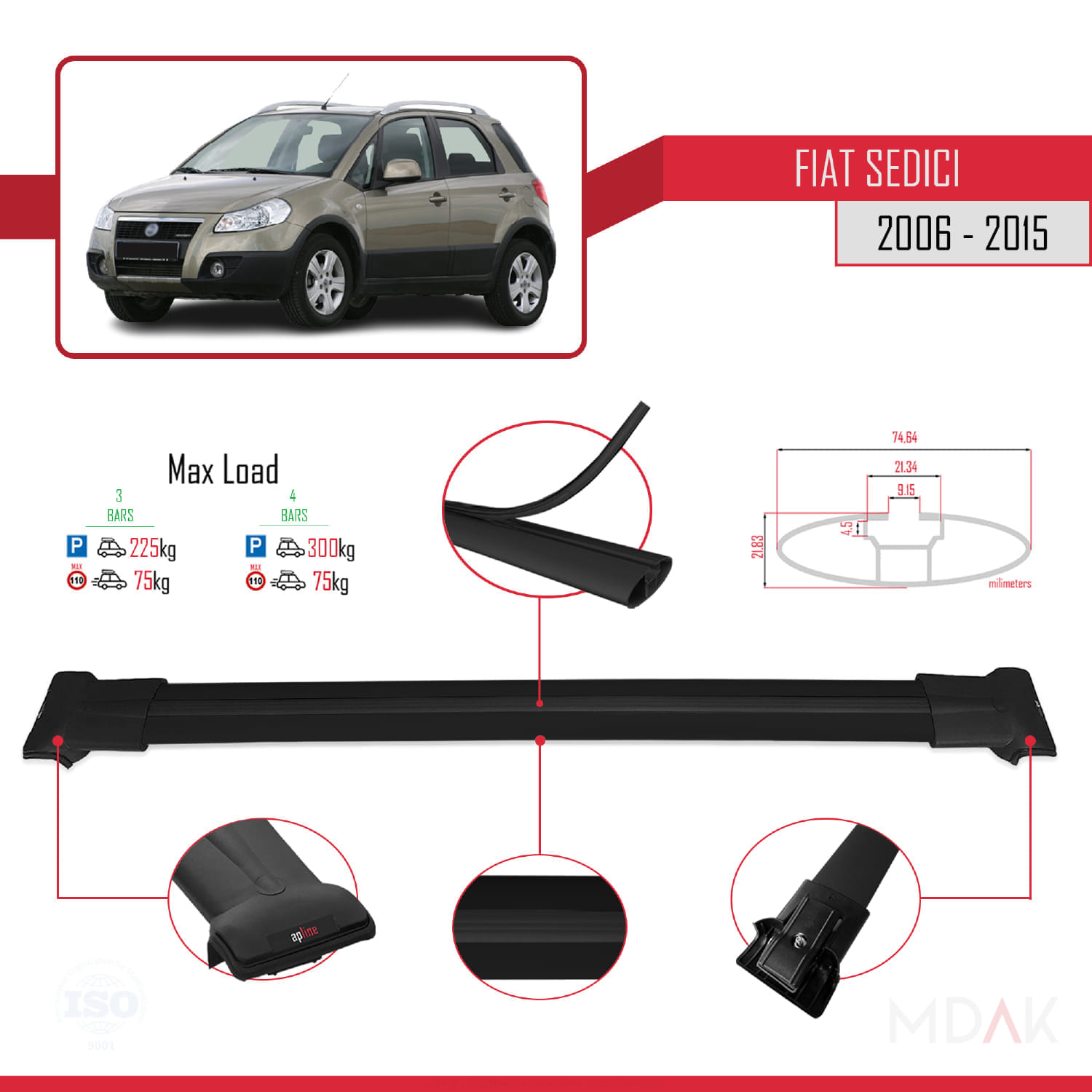 Fiat Sedici 2006-2015 Arası ile Uyumlu FLY Model Ara Atkı Tavan Barı Siyah 3 Adet - Görsel 3