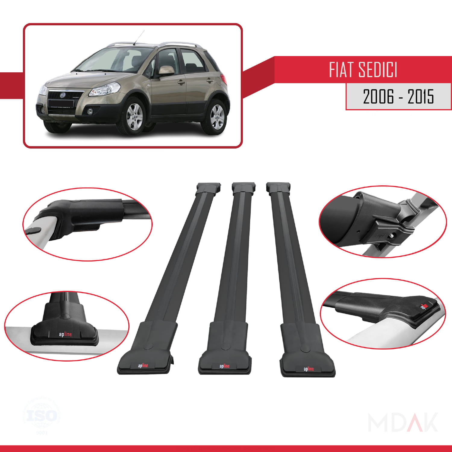 Fiat Sedici 2006-2015 Arası ile Uyumlu FLY Model Ara Atkı Tavan Barı Siyah 3 Adet - Görsel 4
