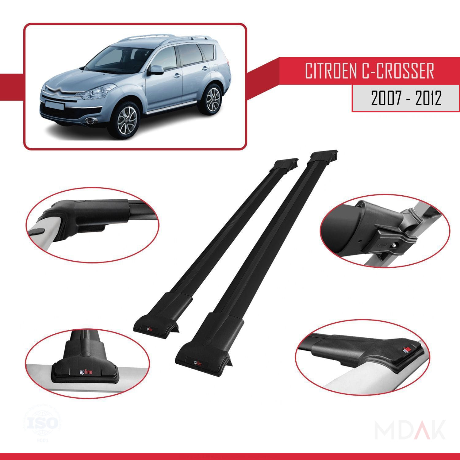 Citroen C-Crosser 2007-2012 Arası ile Uyumlu FLY Model Ara Atkı Tavan Barı Siyah 2 Adet - Görsel 4