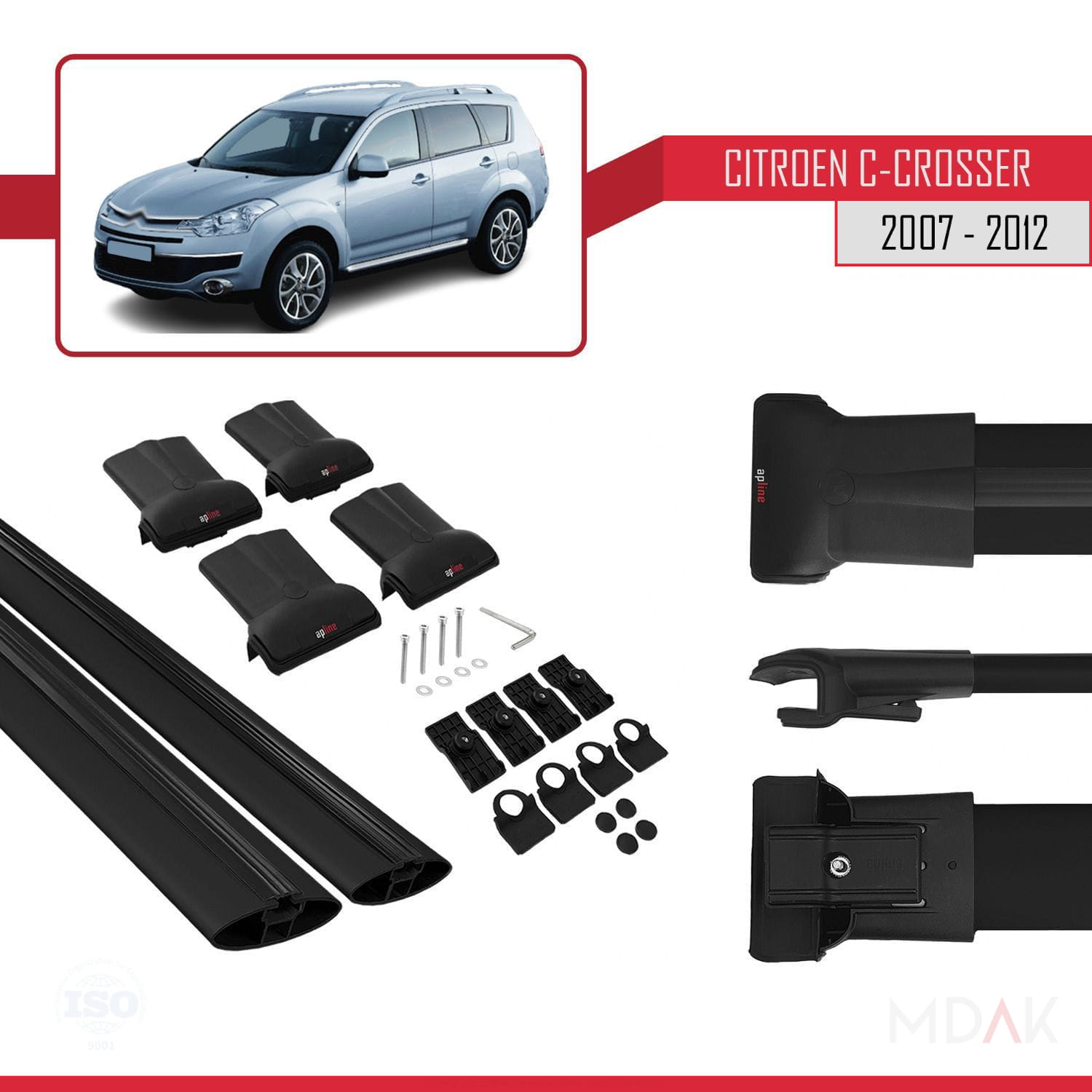 Citroen C-Crosser 2007-2012 Arası ile Uyumlu FLY Model Ara Atkı Tavan Barı Siyah 2 Adet - Görsel 5