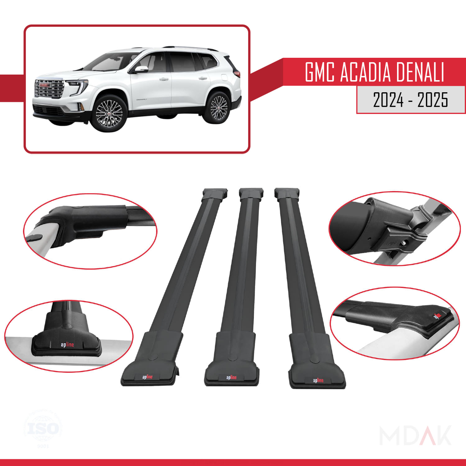 GMC Acadia Denali 2024-2025 Arası ile Uyumlu FLY Model Ara Atkı Tavan Barı Siyah 3 Adet - Görsel 4