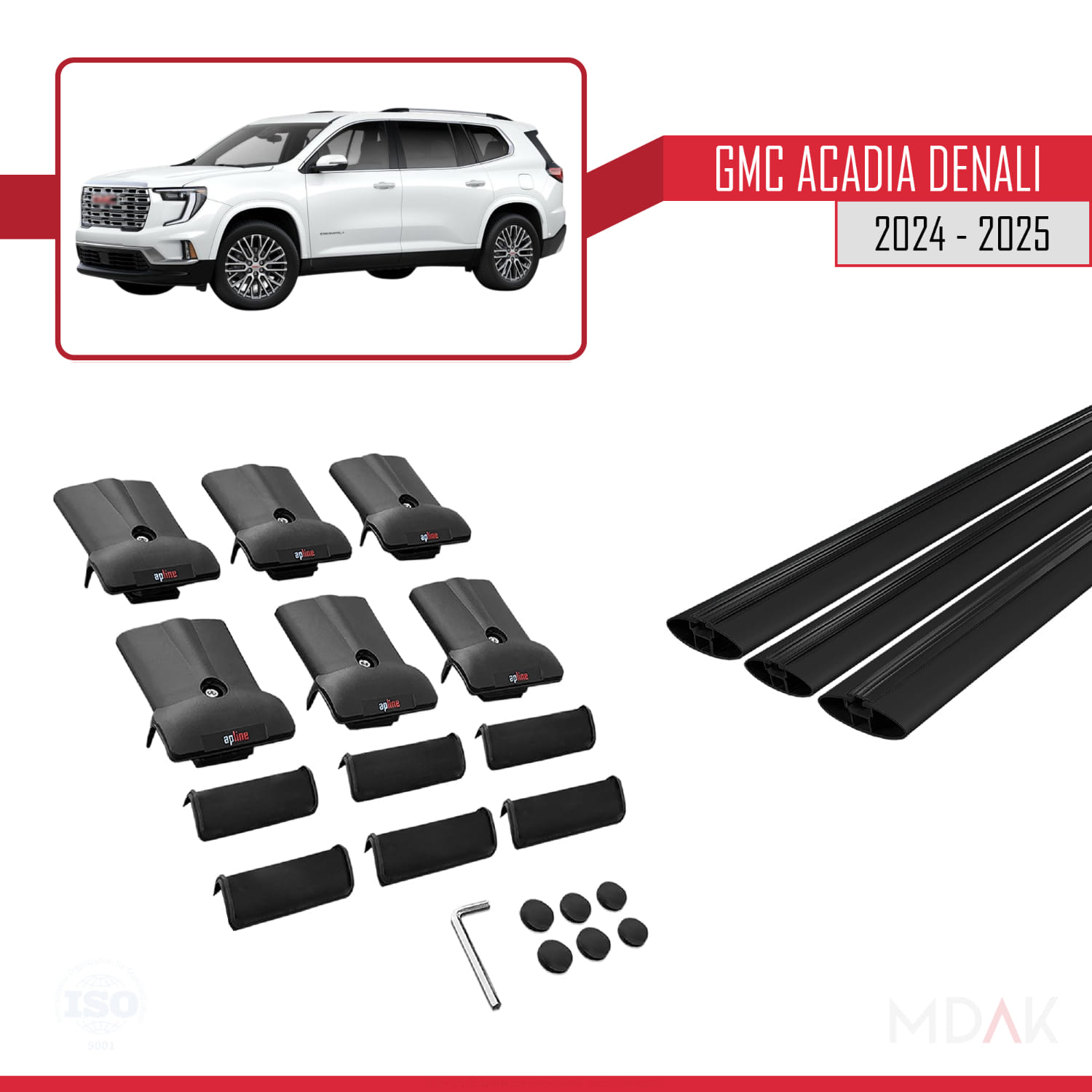 GMC Acadia Denali 2024-2025 Arası ile Uyumlu FLY Model Ara Atkı Tavan Barı Siyah 3 Adet - Görsel 5