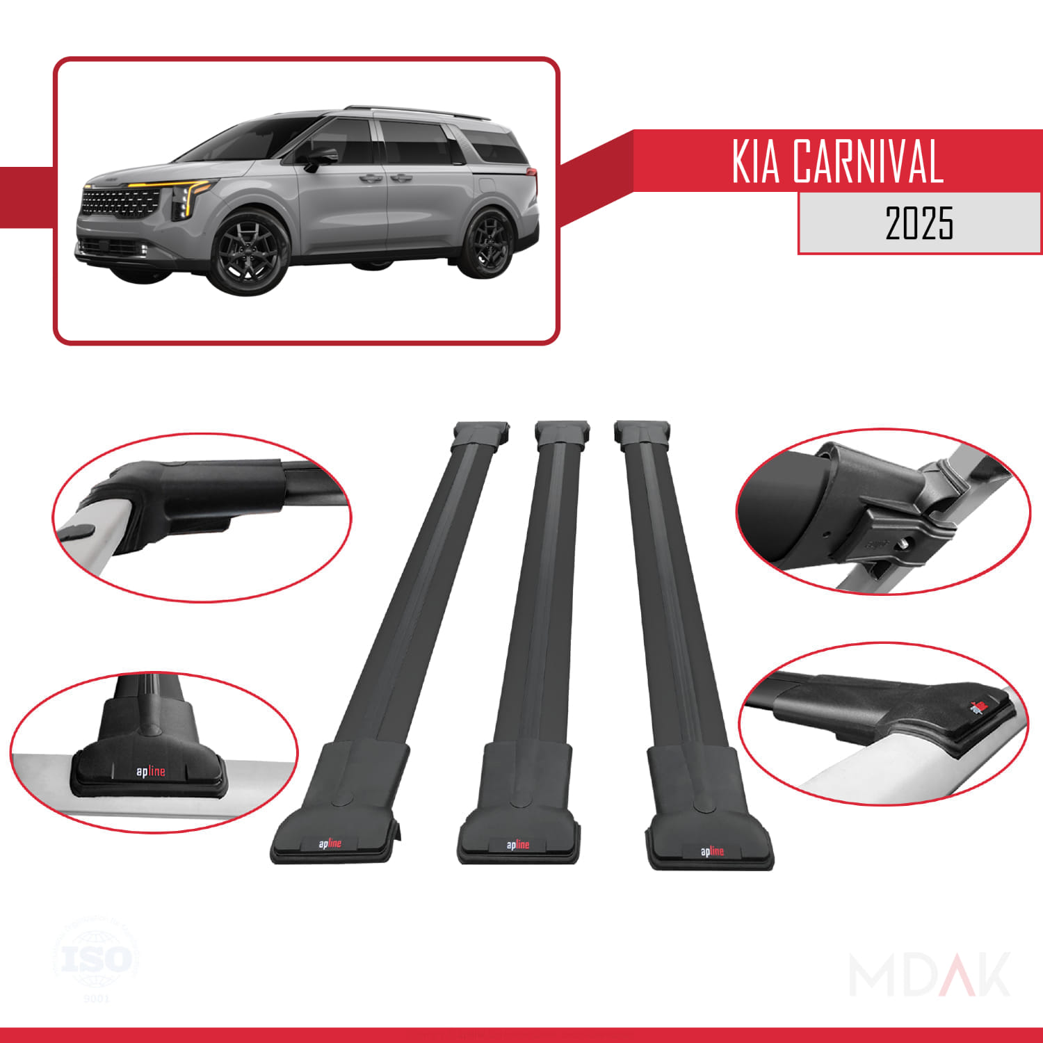 Kia Carnival 2025 ve Sonrası ile Uyumlu FLY Model Ara Atkı Tavan Barı Siyah 3 Adet - Görsel 4