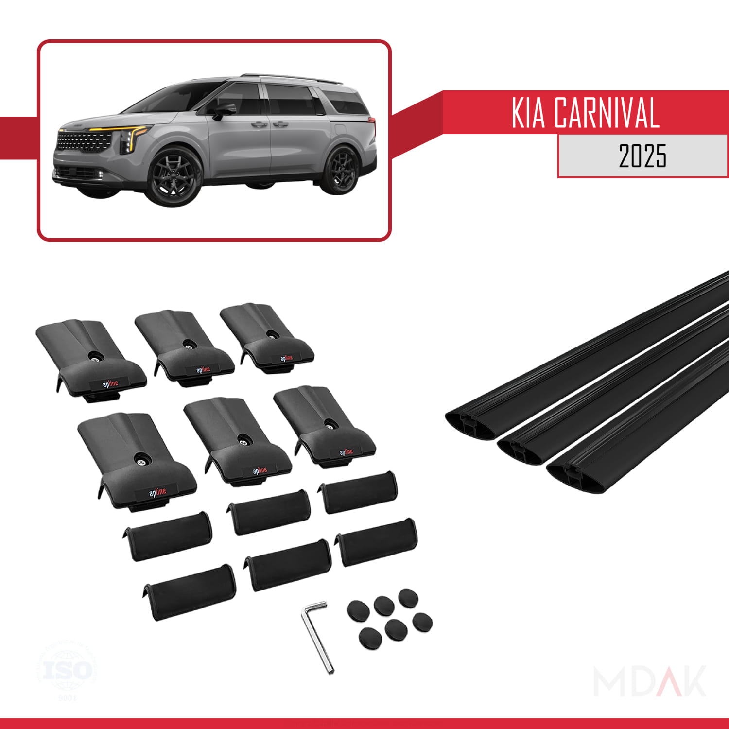 Kia Carnival 2025 ve Sonrası ile Uyumlu FLY Model Ara Atkı Tavan Barı Siyah 3 Adet - Görsel 5