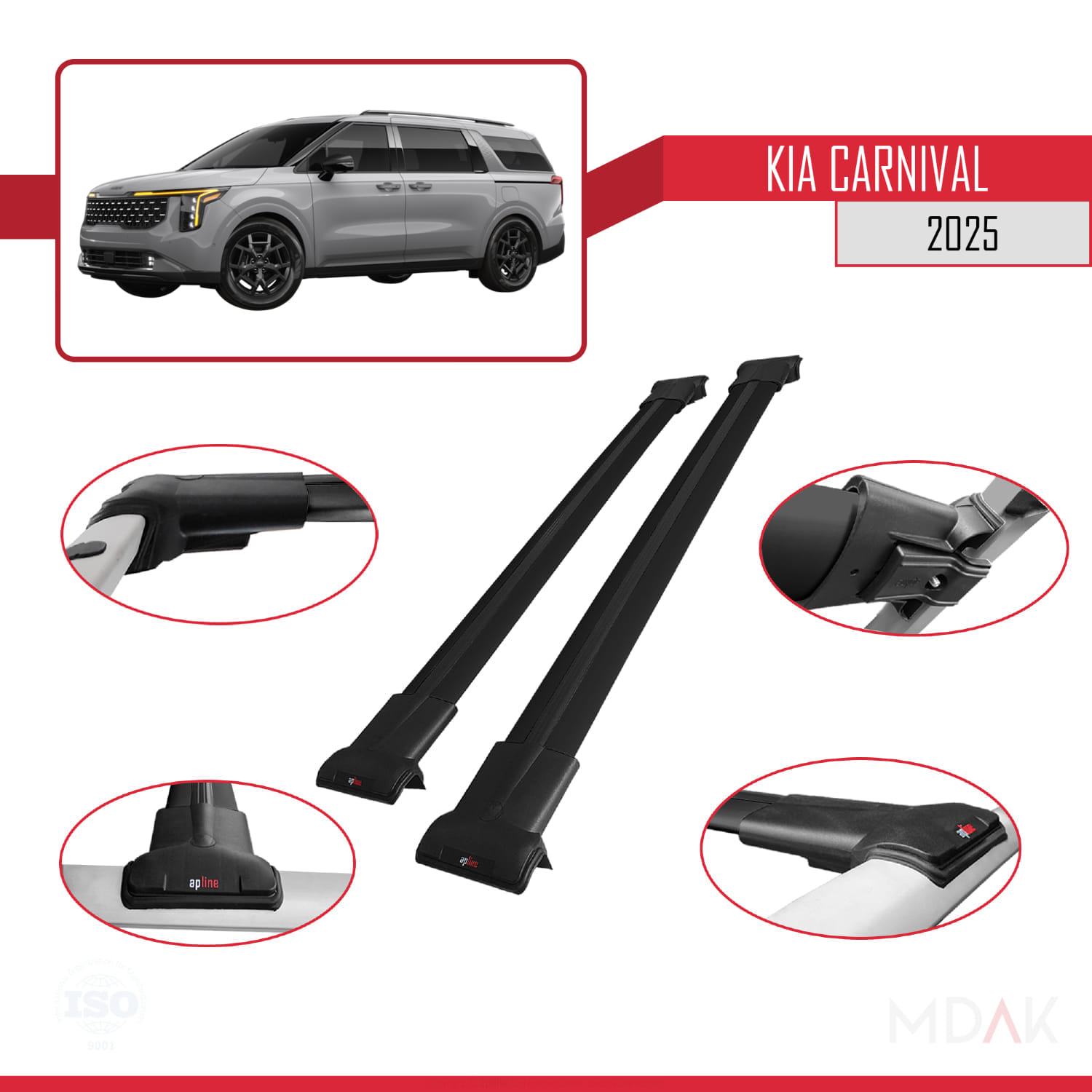 Kia Carnival 2025 ve Sonrası ile Uyumlu FLY Model Ara Atkı Tavan Barı Siyah 2 Adet - Görsel 3