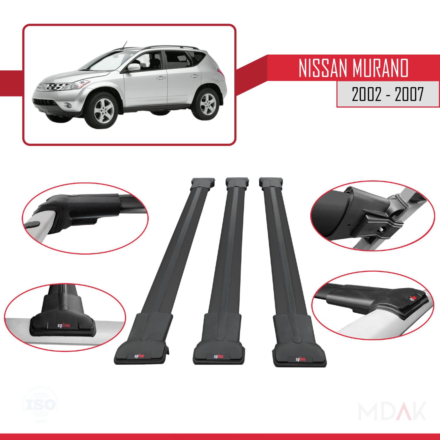 Nissan Murano 2002-2007 Arası ile Uyumlu FLY Model Ara Atkı Tavan Barı Siyah 3 Adet - Görsel 4