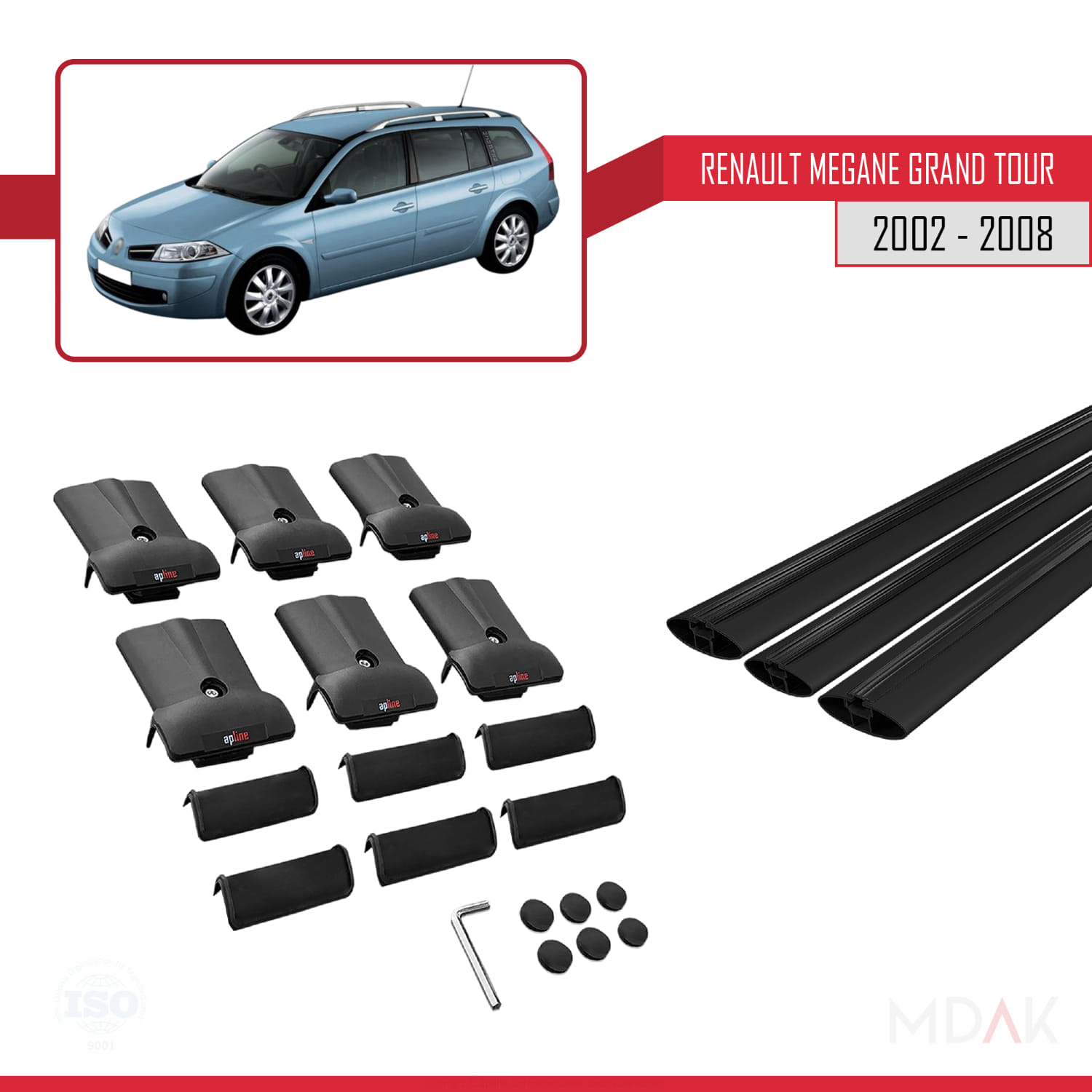 Renault Megane Grand Tour 2002-2008 Arası ile Uyumlu FLY Model Ara Atkı Tavan Barı Siyah 3 Adet - Görsel 5