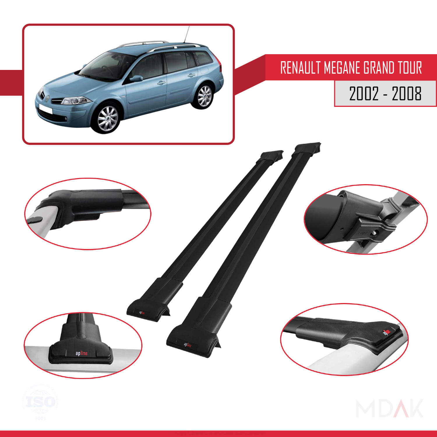 Renault Megane Grand Tour 2002-2008 Arası ile Uyumlu FLY Model Ara Atkı Tavan Barı Siyah 2 Adet - Görsel 3