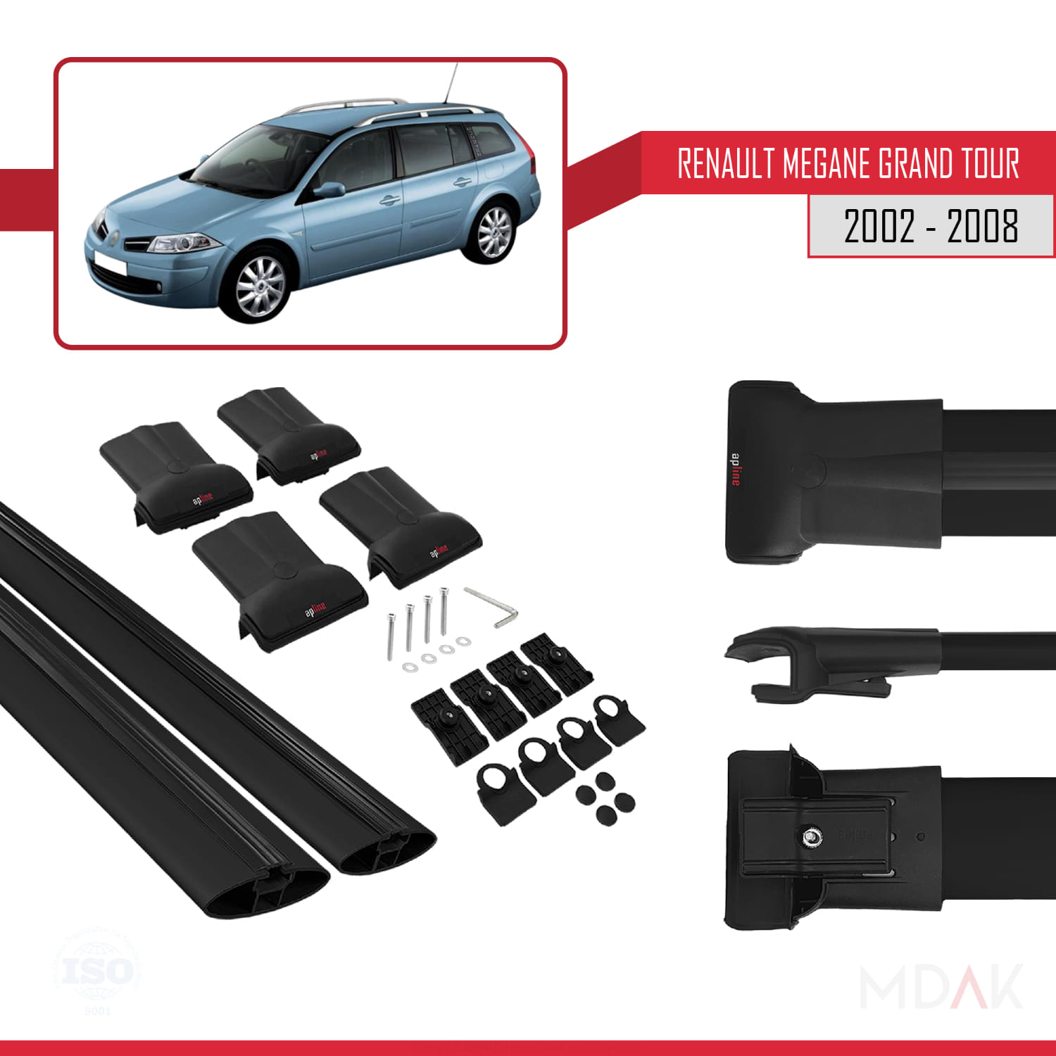 Renault Megane Grand Tour 2002-2008 Arası ile Uyumlu FLY Model Ara Atkı Tavan Barı Siyah 2 Adet - Görsel 5