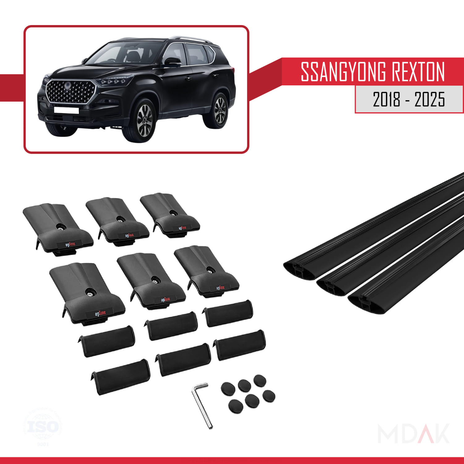SsangYong Rexton 2018-2025 Arası ile Uyumlu FLY Model Ara Atkı Tavan Barı Siyah 3 Adet - Görsel 5