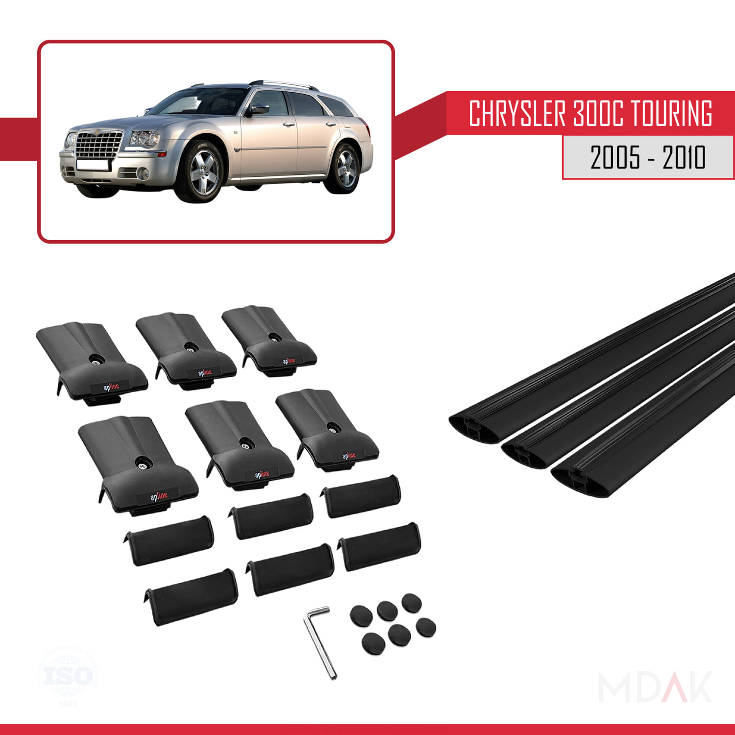 Chrysler 300C Touring 2005-2010 Arası ile Uyumlu FLY Model Ara Atkı Tavan Barı Siyah 3 Adet - Görsel 5