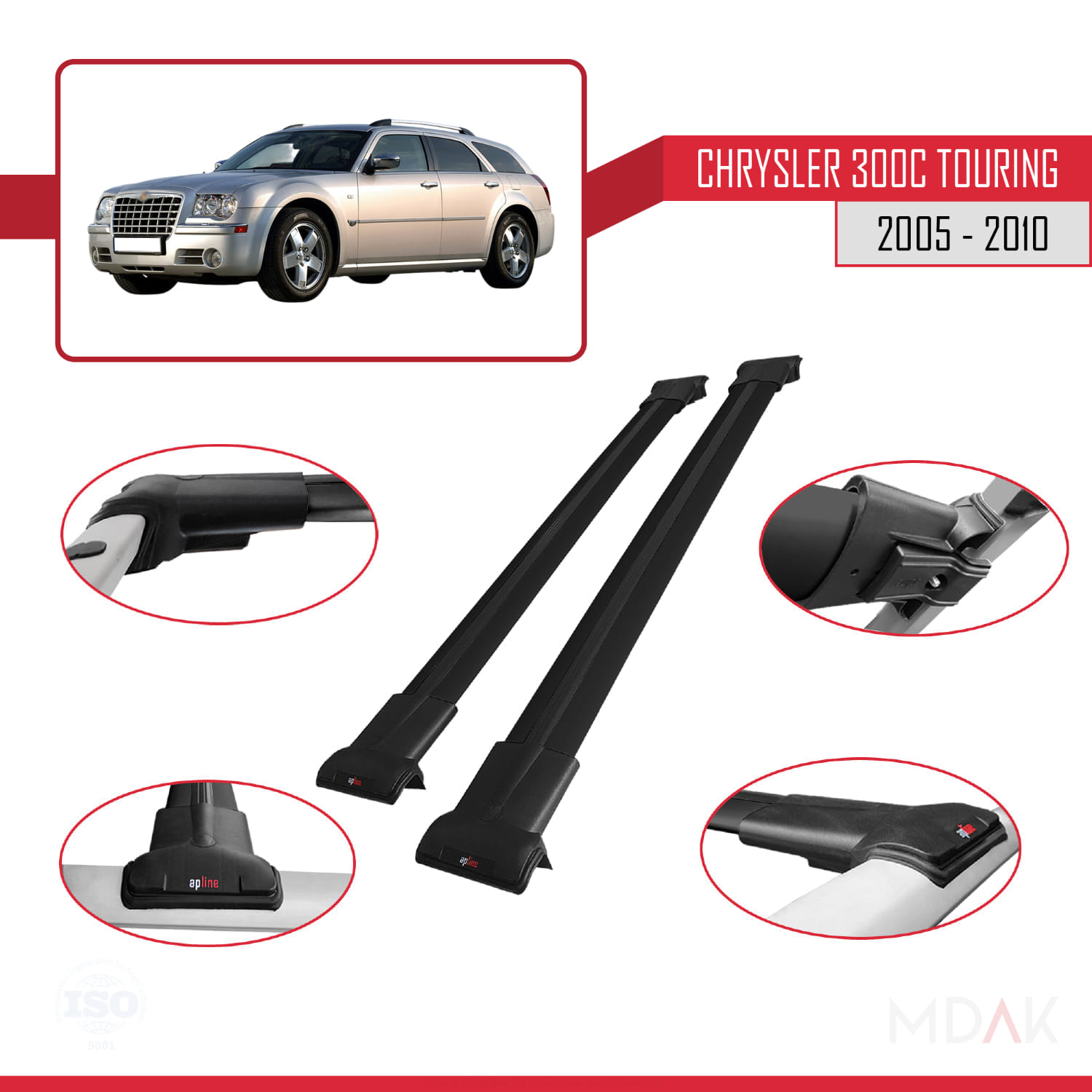 Chrysler 300C Touring 2005-2010 Arası ile Uyumlu FLY Model Ara Atkı Tavan Barı Siyah 2 Adet - Görsel 3