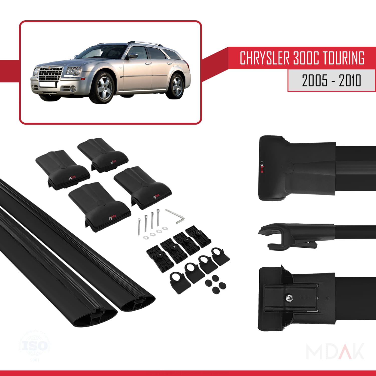 Chrysler 300C Touring 2005-2010 Arası ile Uyumlu FLY Model Ara Atkı Tavan Barı Siyah 2 Adet - Görsel 5