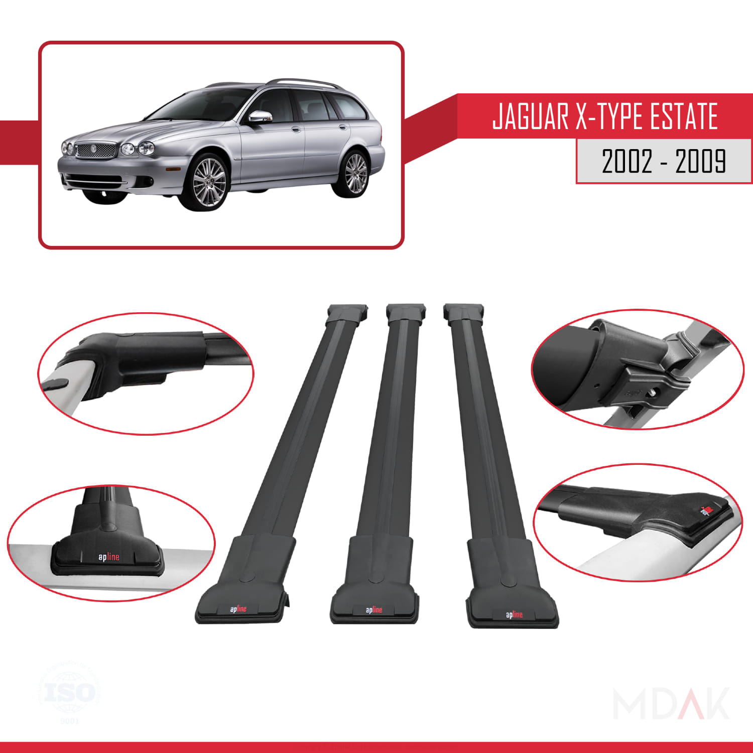 Jaguar X-Type Estate 2002-2009 Arası ile Uyumlu FLY Model Ara Atkı Tavan Barı Siyah 3 Adet - Görsel 4