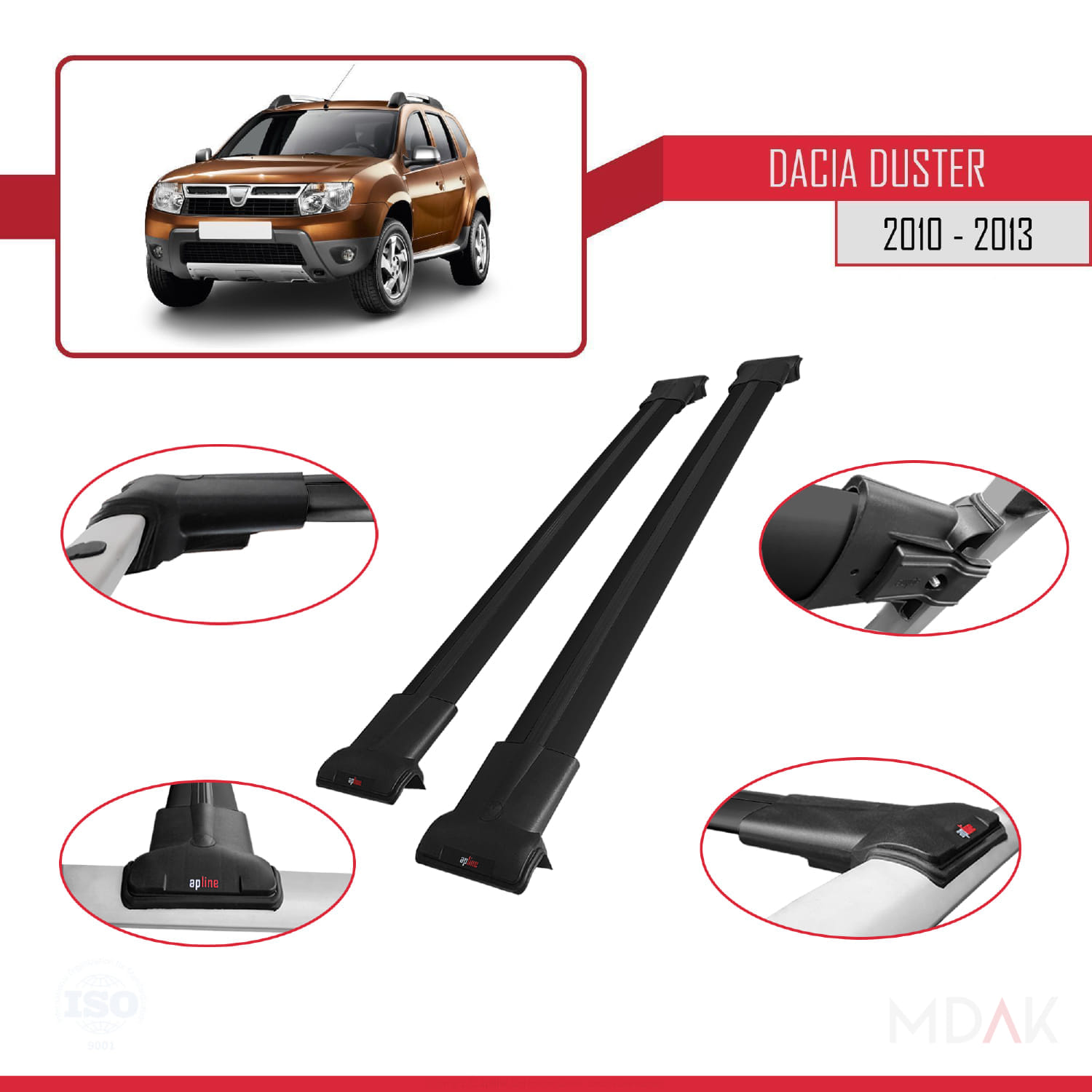 Dacia Duster (HS) Pre-Facelift 2010-2013 Arası ile Uyumlu FLY Model Ara Atkı Tavan Barı Siyah 2 Adet - Görsel 3