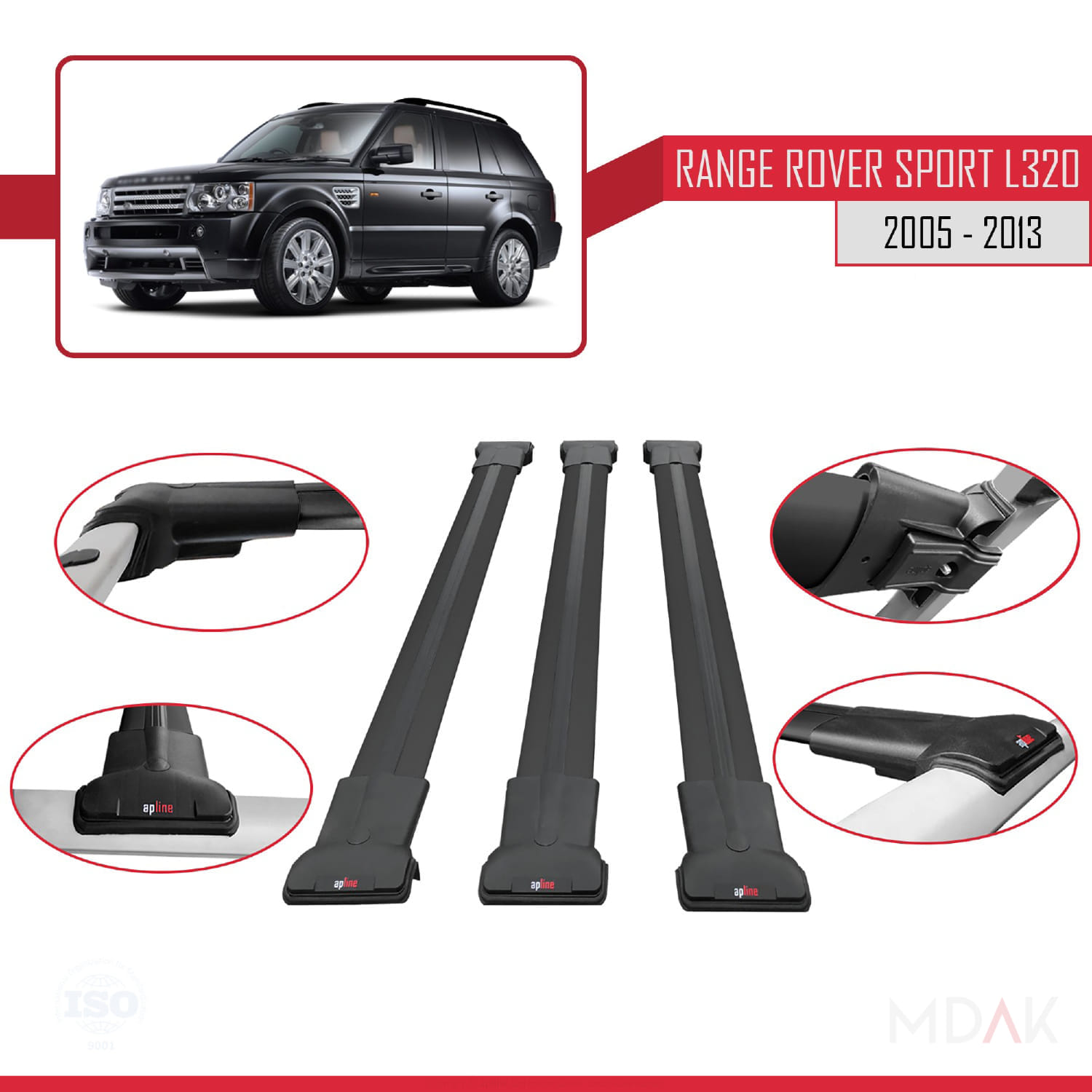 Land Rover Range Rover Sport (L320) 2005-2013 Arası ile Uyumlu FLY Model Ara Atkı Tavan Barı Siyah 3 Adet - Görsel 4