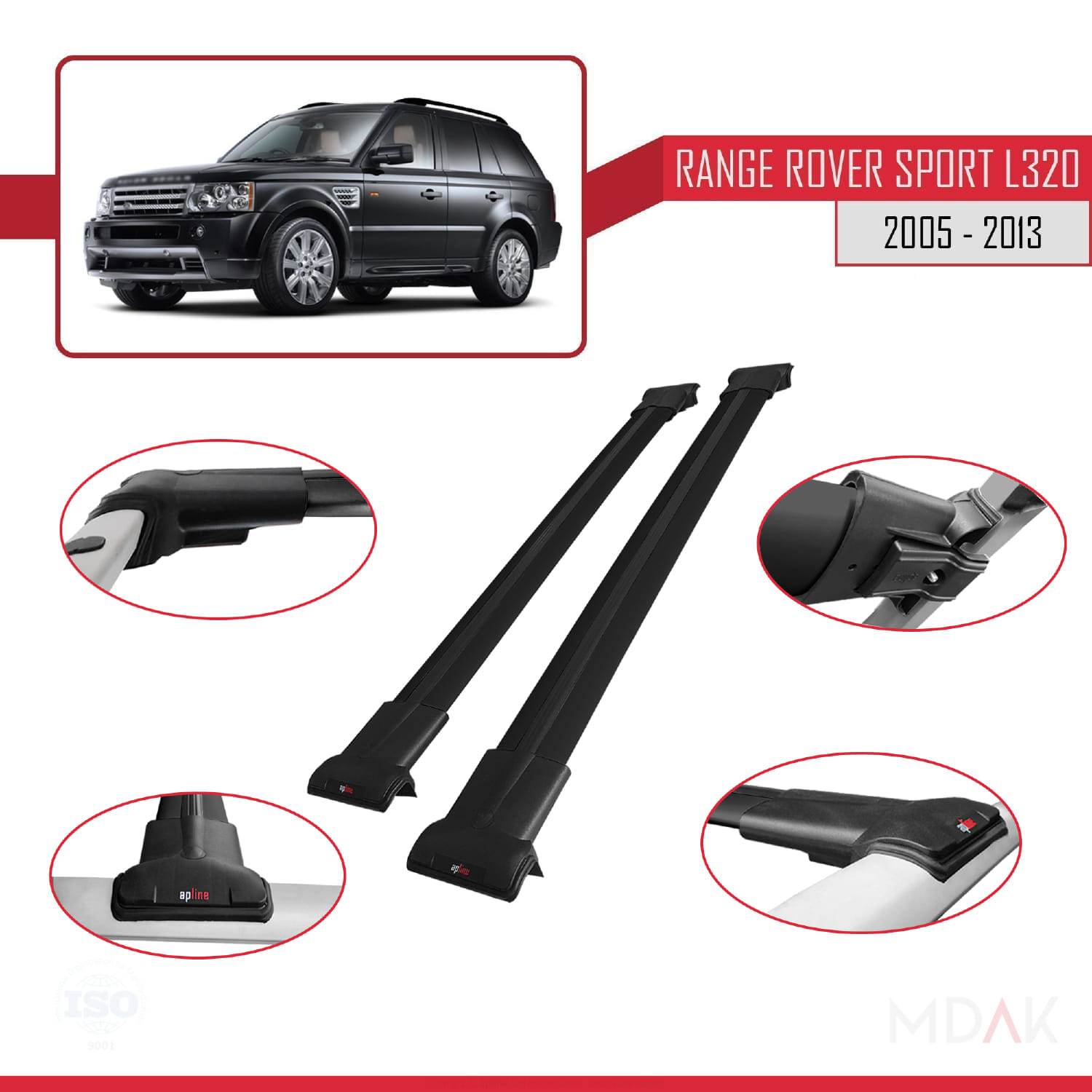 Land Rover Range Rover Sport (L320) 2005-2013 Arası ile Uyumlu FLY Model Ara Atkı Tavan Barı Siyah 2 Adet - Görsel 4
