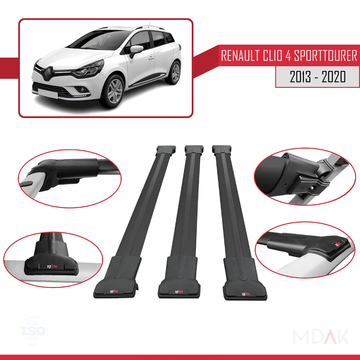 Renault Clio 4 ST 2013-2020 Arası ile Uyumlu FLY Model Ara Atkı Tavan Barı Siyah 3 Adet - Görsel 4