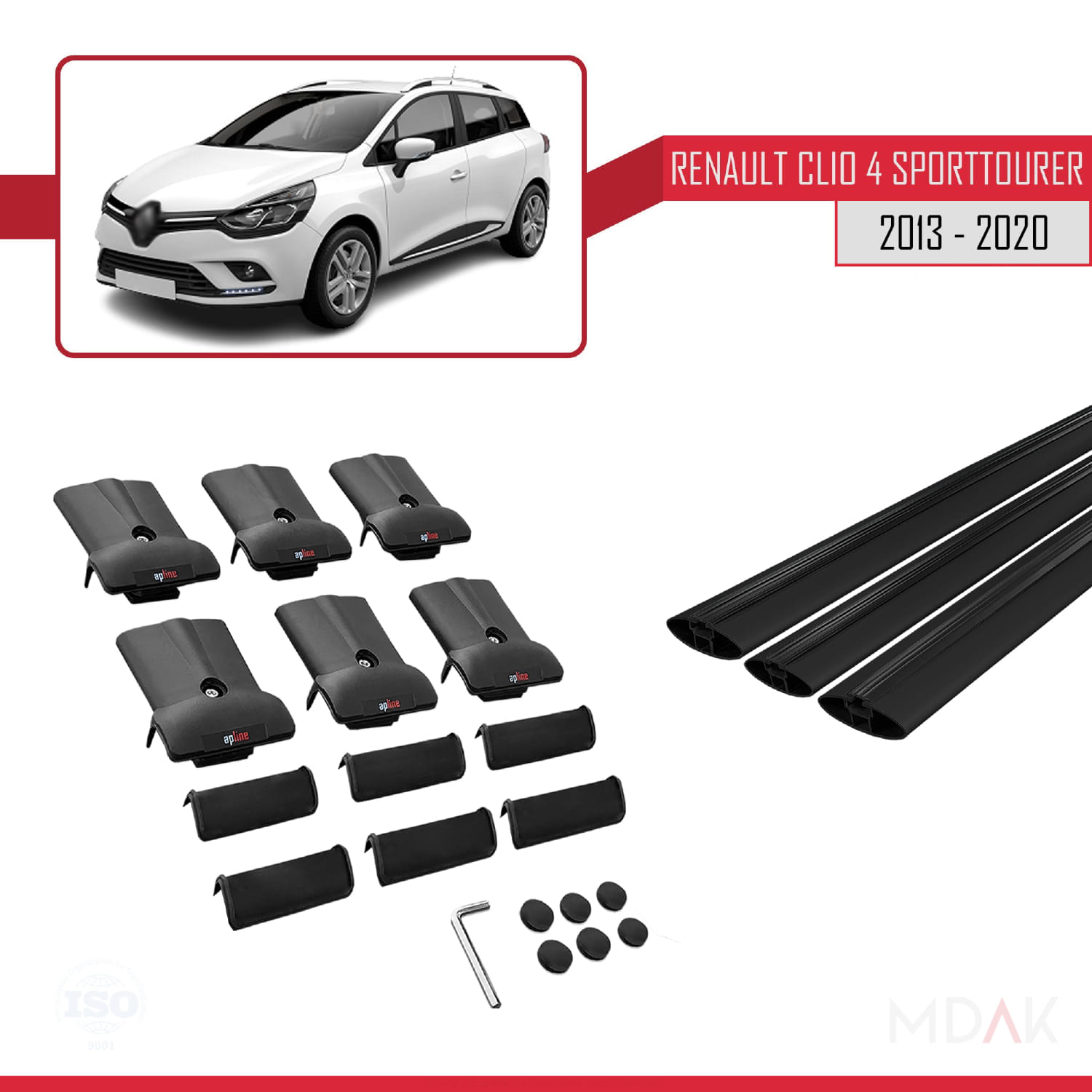 Renault Clio 4 ST 2013-2020 Arası ile Uyumlu FLY Model Ara Atkı Tavan Barı Siyah 3 Adet - Görsel 5