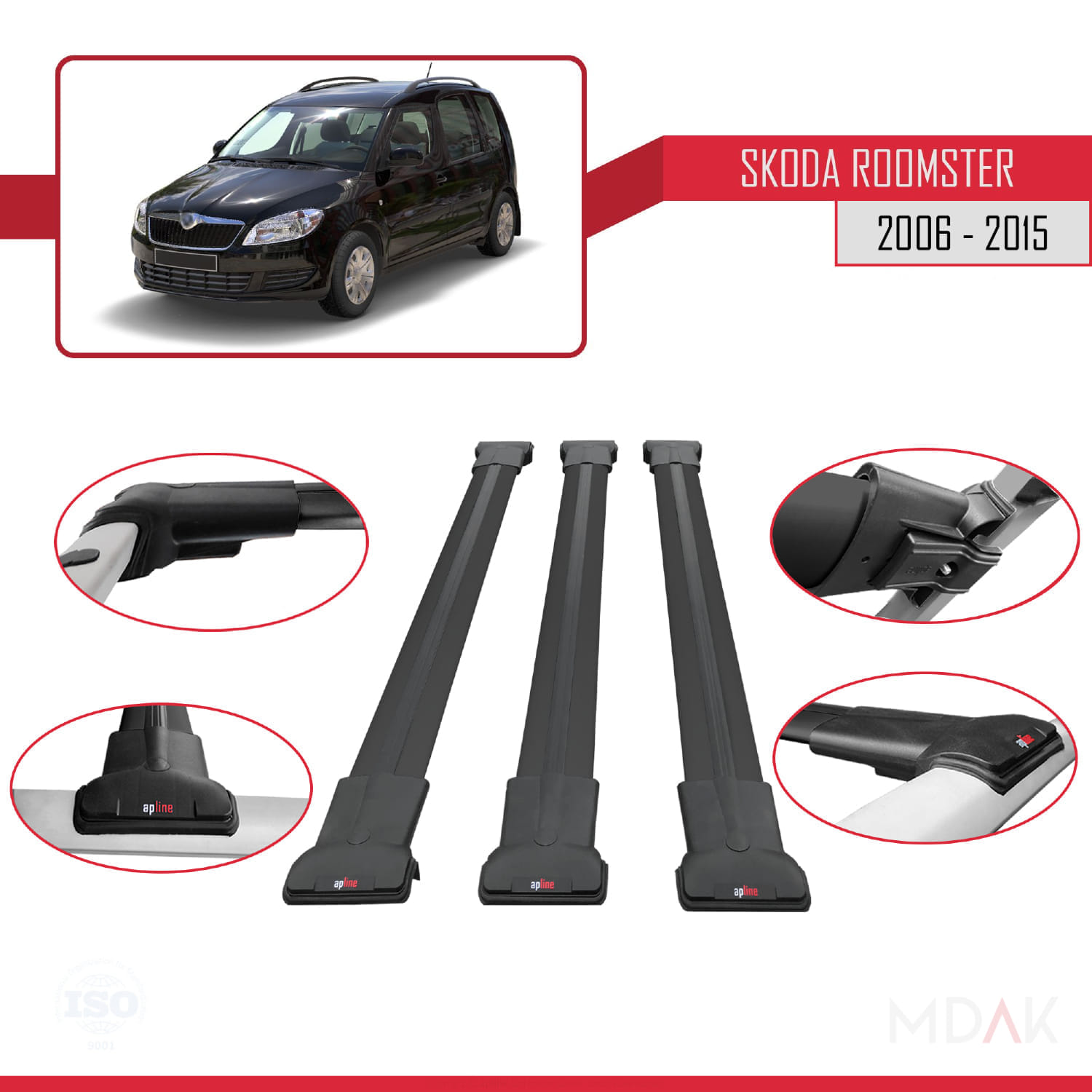 Skoda Roomster 2006-2015 Arası ile Uyumlu FLY Model Ara Atkı Tavan Barı Siyah 3 Adet - Görsel 4
