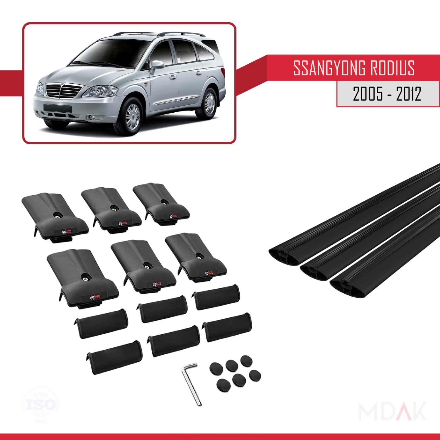 Ssangyong Rodius 2005-2012 Arası ile Uyumlu FLY Model Ara Atkı Tavan Barı Siyah 3 Adet - Görsel 5