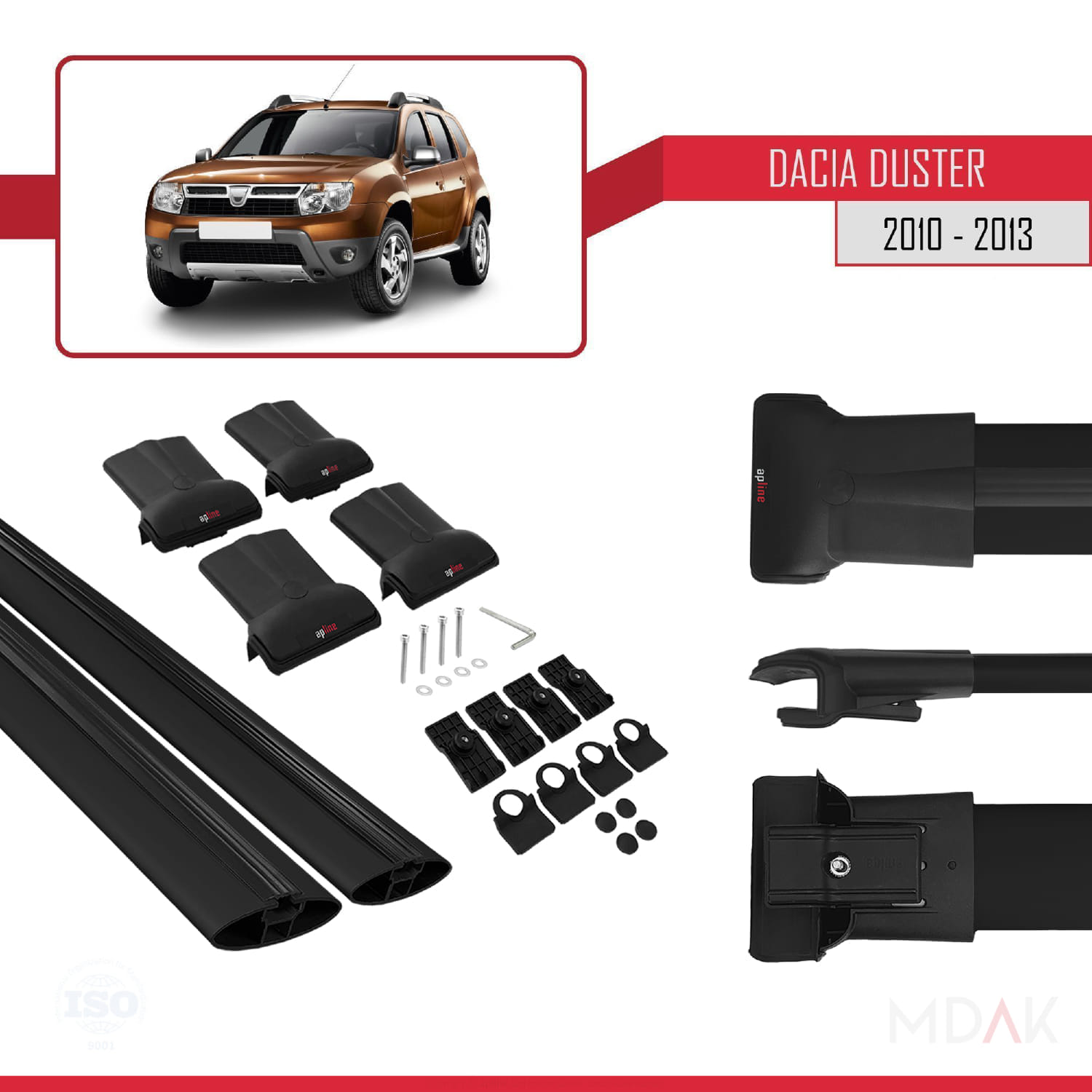 Dacia Duster (HS) Pre-Facelift 2010-2013 Arası ile Uyumlu FLY Model Ara Atkı Tavan Barı Siyah 2 Adet - Görsel 5