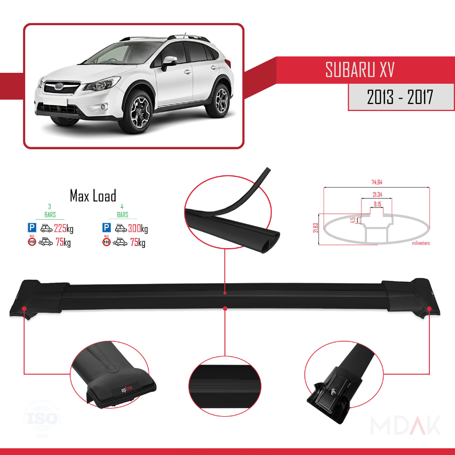 Subaru XV 2013-2017 Arası ile Uyumlu FLY Model Ara Atkı Tavan Barı Siyah 3 Adet - Görsel 3